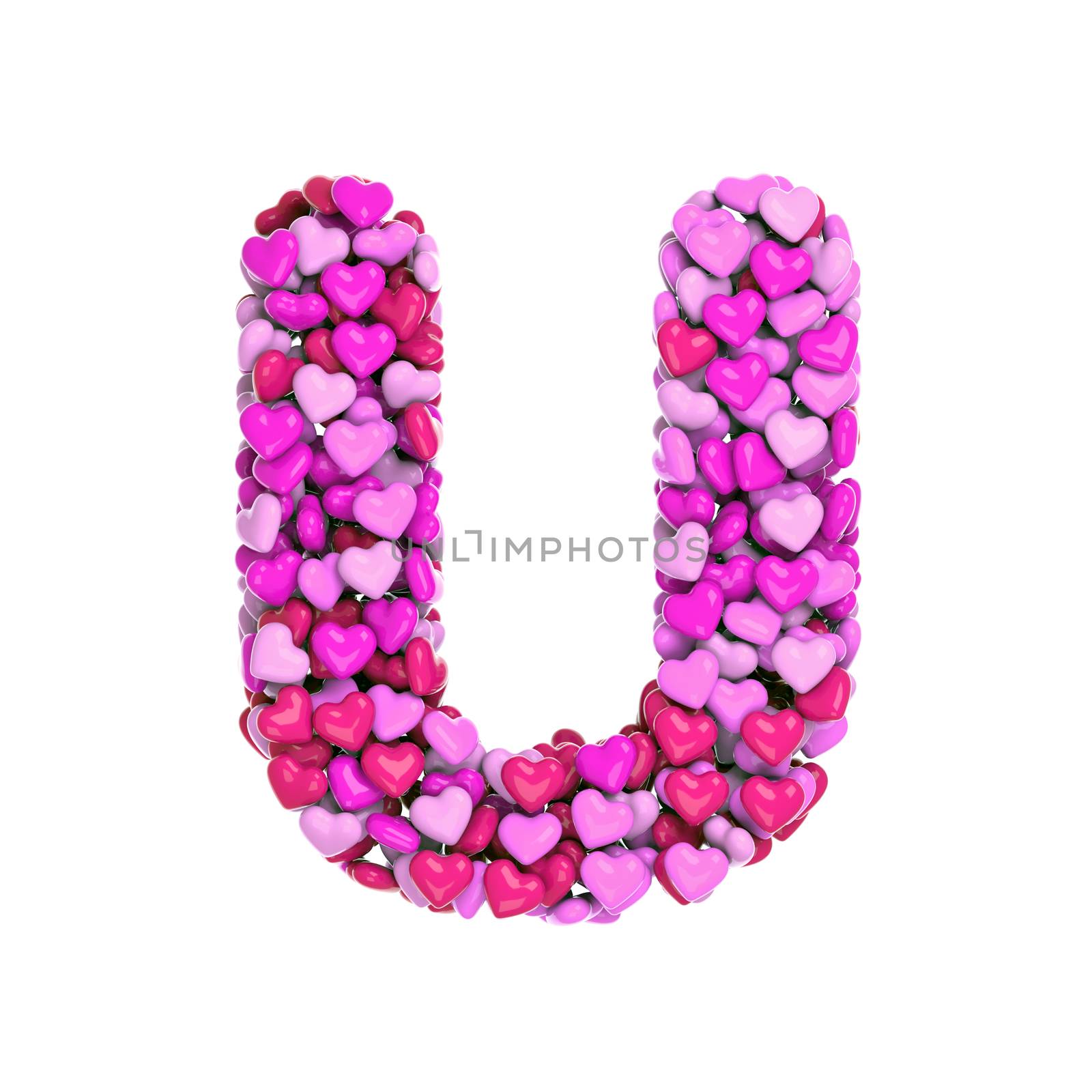 Valentine letter U - Upper-case 3d pink hearts font isolated on white background. This alphabet is perfect for creative illustrations related but not limited to Love, passion, wedding...