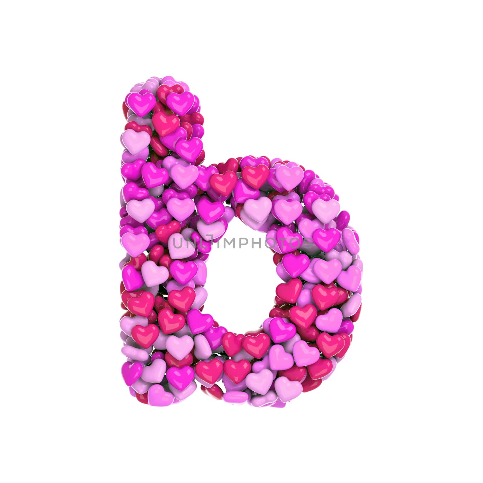 Valentine letter B - Lower-case 3d pink hearts font - Love, passion or wedding concept by chrisroll