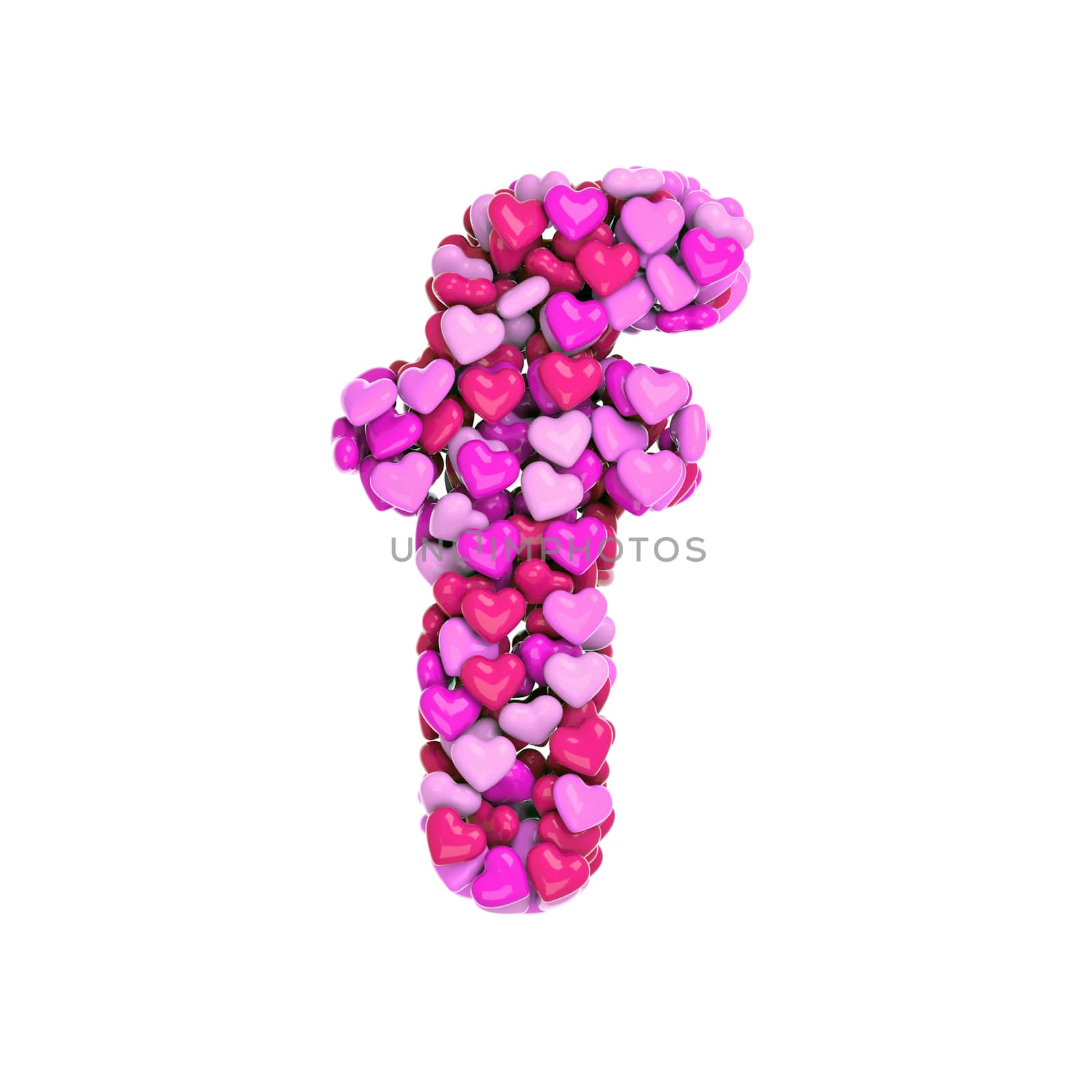 Valentine letter F - Lowercase 3d pink hearts font isolated on white background. This alphabet is perfect for creative illustrations related but not limited to Love, passion, wedding...