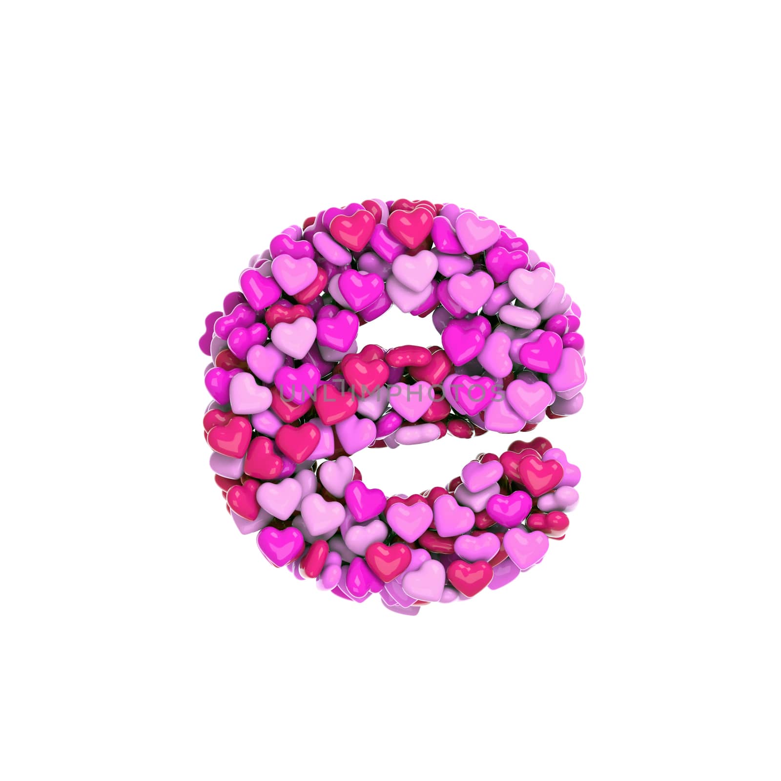 Valentine letter E - Small 3d pink hearts font isolated on white background. This alphabet is perfect for creative illustrations related but not limited to Love, passion, wedding...