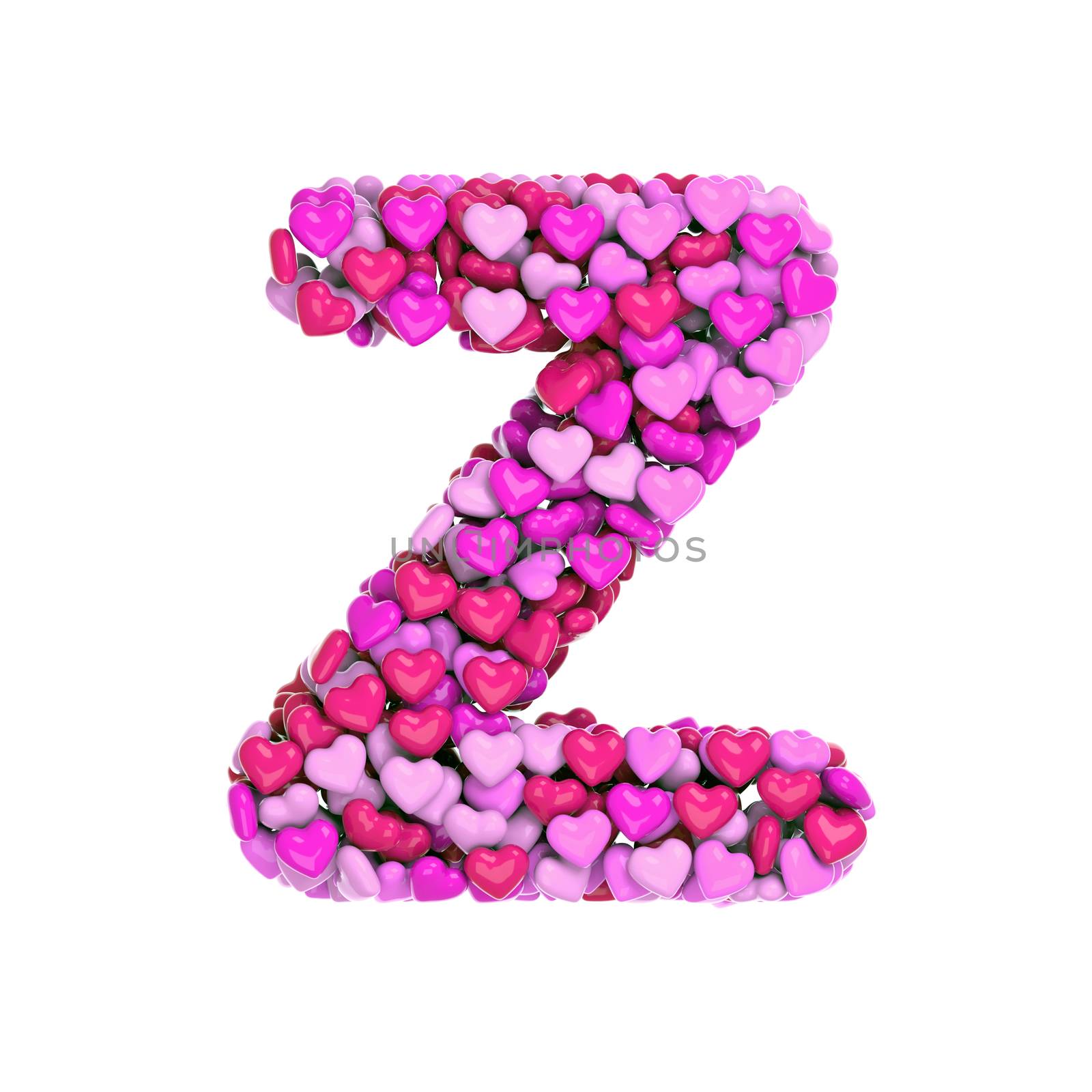 Valentine letter Z - Capital 3d pink hearts font isolated on white background. This alphabet is perfect for creative illustrations related but not limited to Love, passion, wedding...