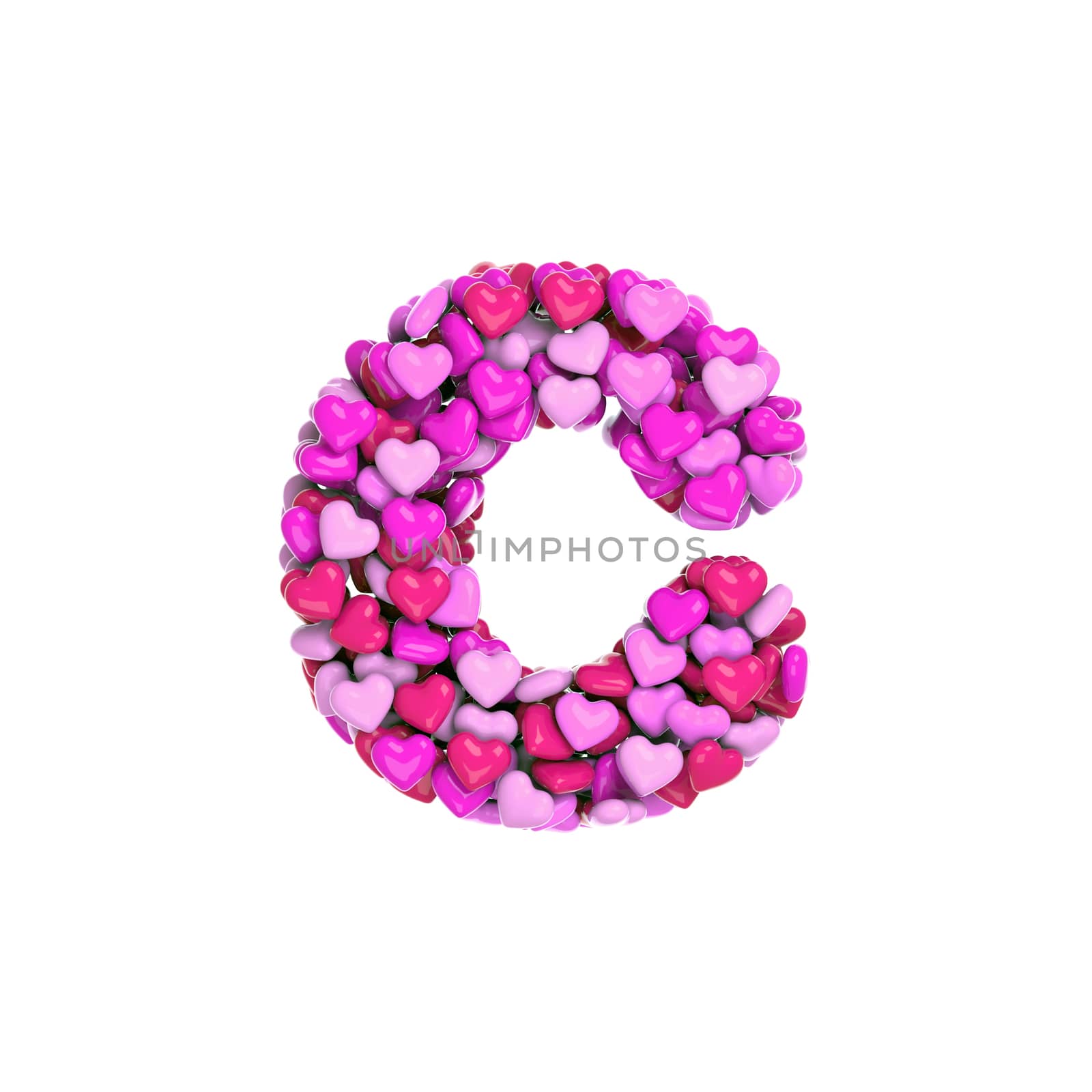 Valentine letter C - Small 3d pink hearts font - Love, passion or wedding concept by chrisroll