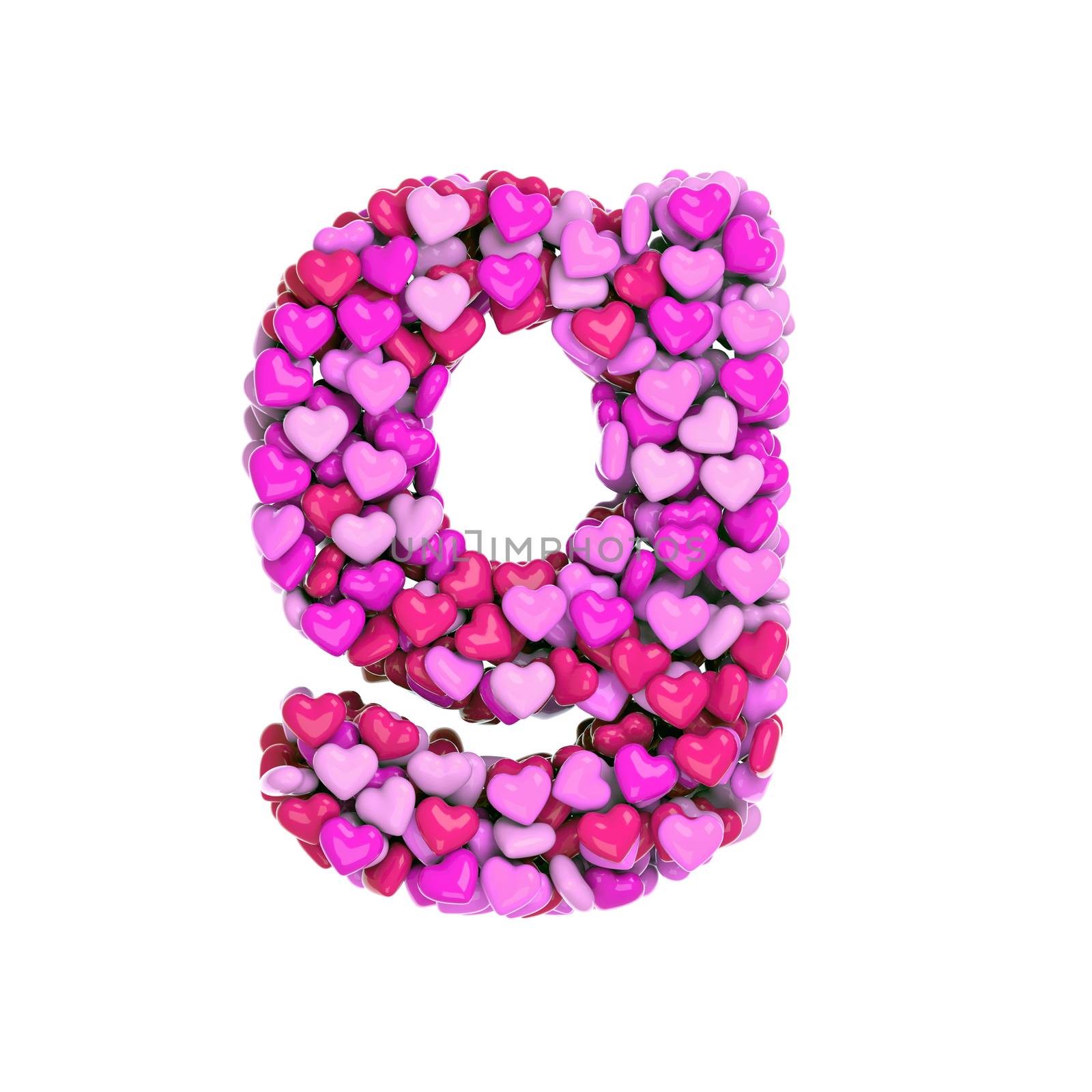 Valentine letter G - Lowercase 3d pink hearts font - Love, passion or wedding concept by chrisroll