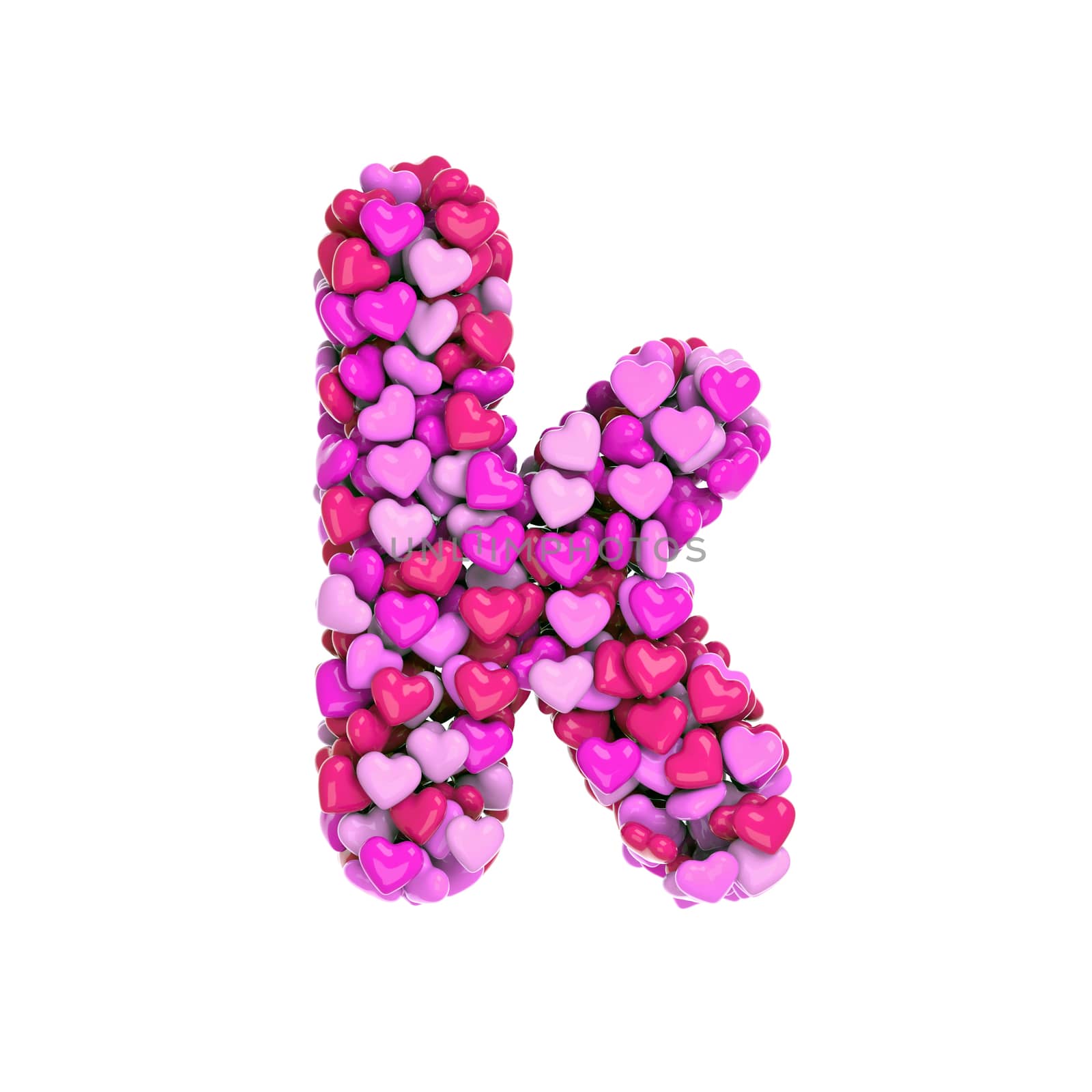 Valentine letter K - Lower-case 3d pink hearts font - Love, passion or wedding concept by chrisroll