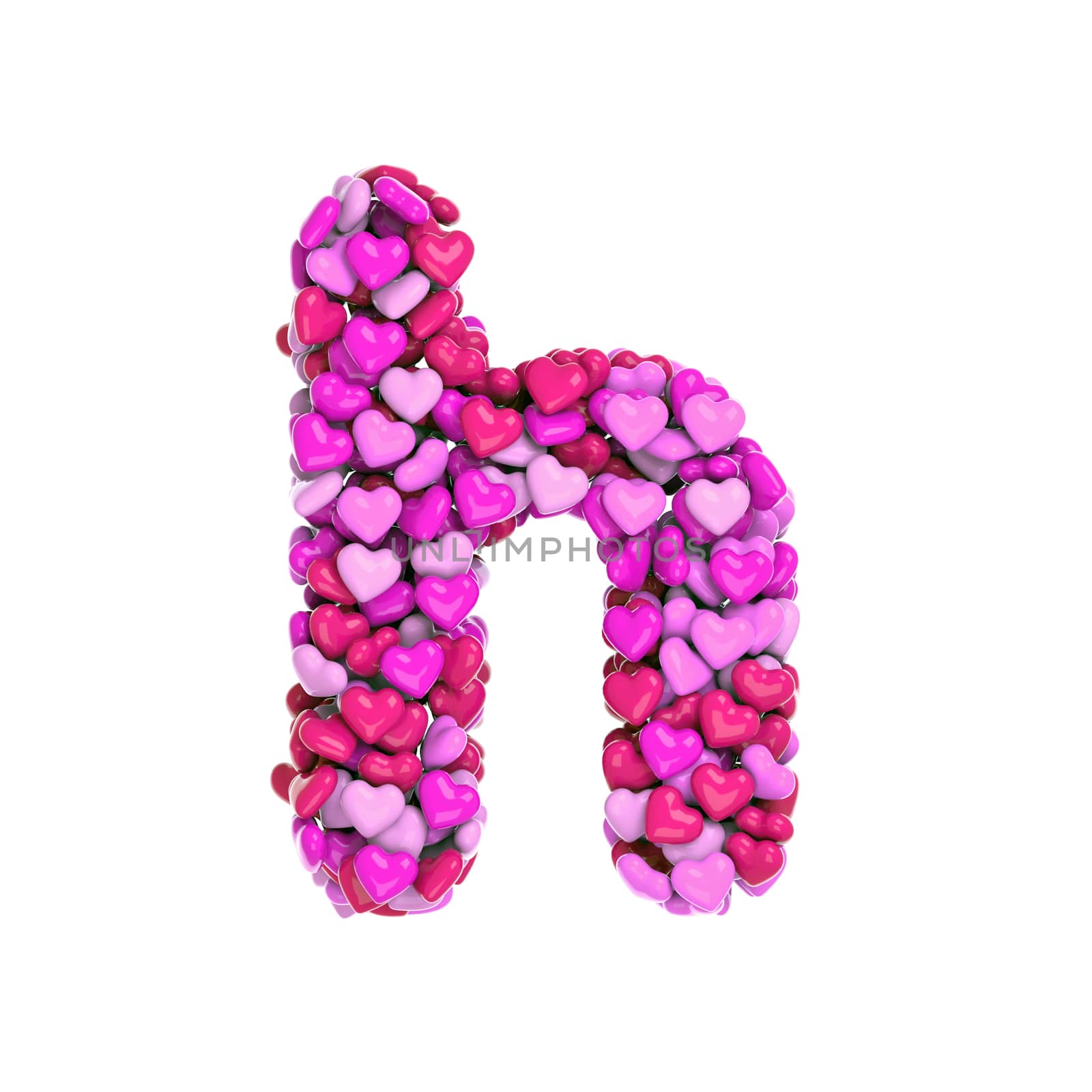 Valentine letter H - Small 3d pink hearts font isolated on white background. This alphabet is perfect for creative illustrations related but not limited to Love, passion, wedding...