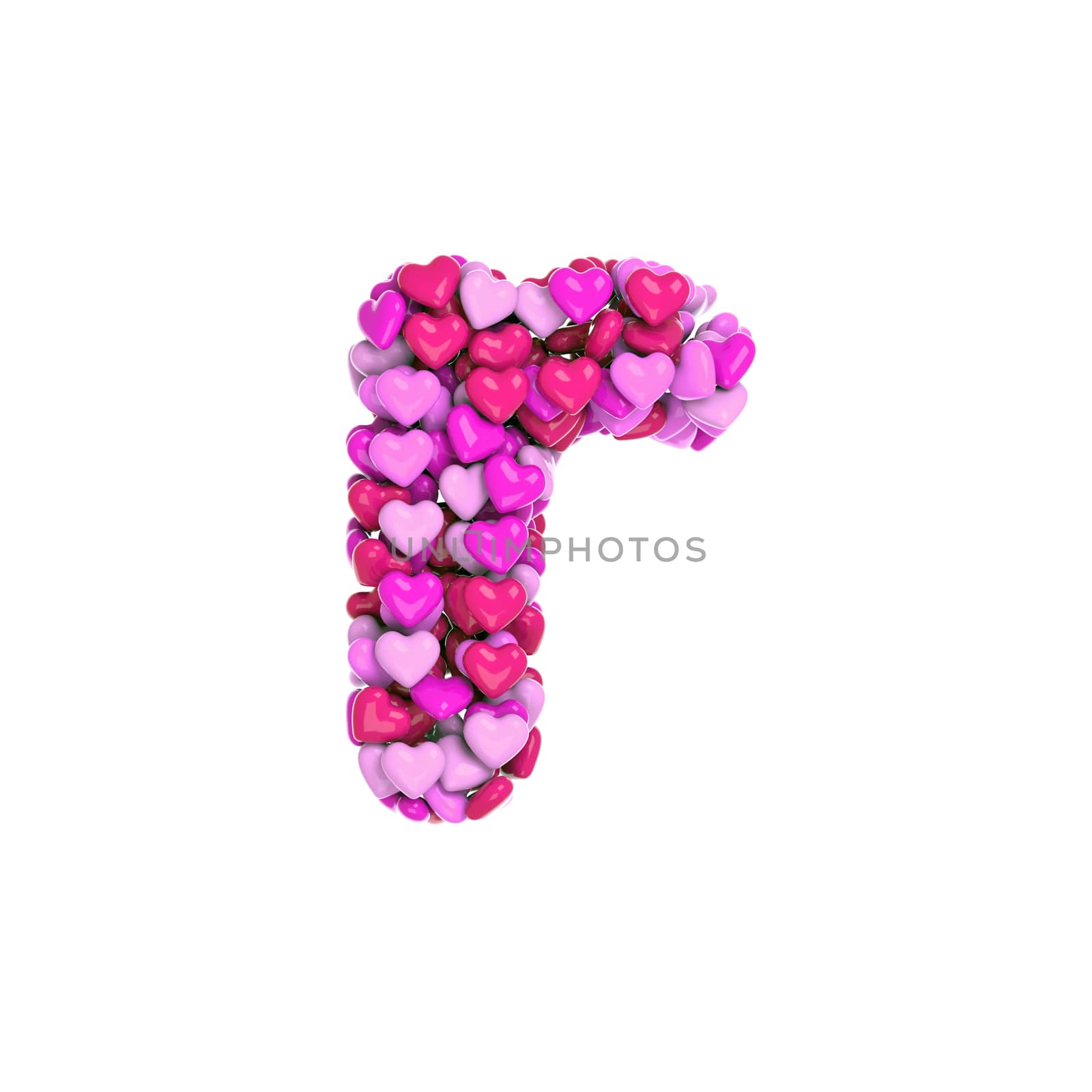 Valentine letter R - Small 3d pink hearts font - Love, passion or wedding concept by chrisroll