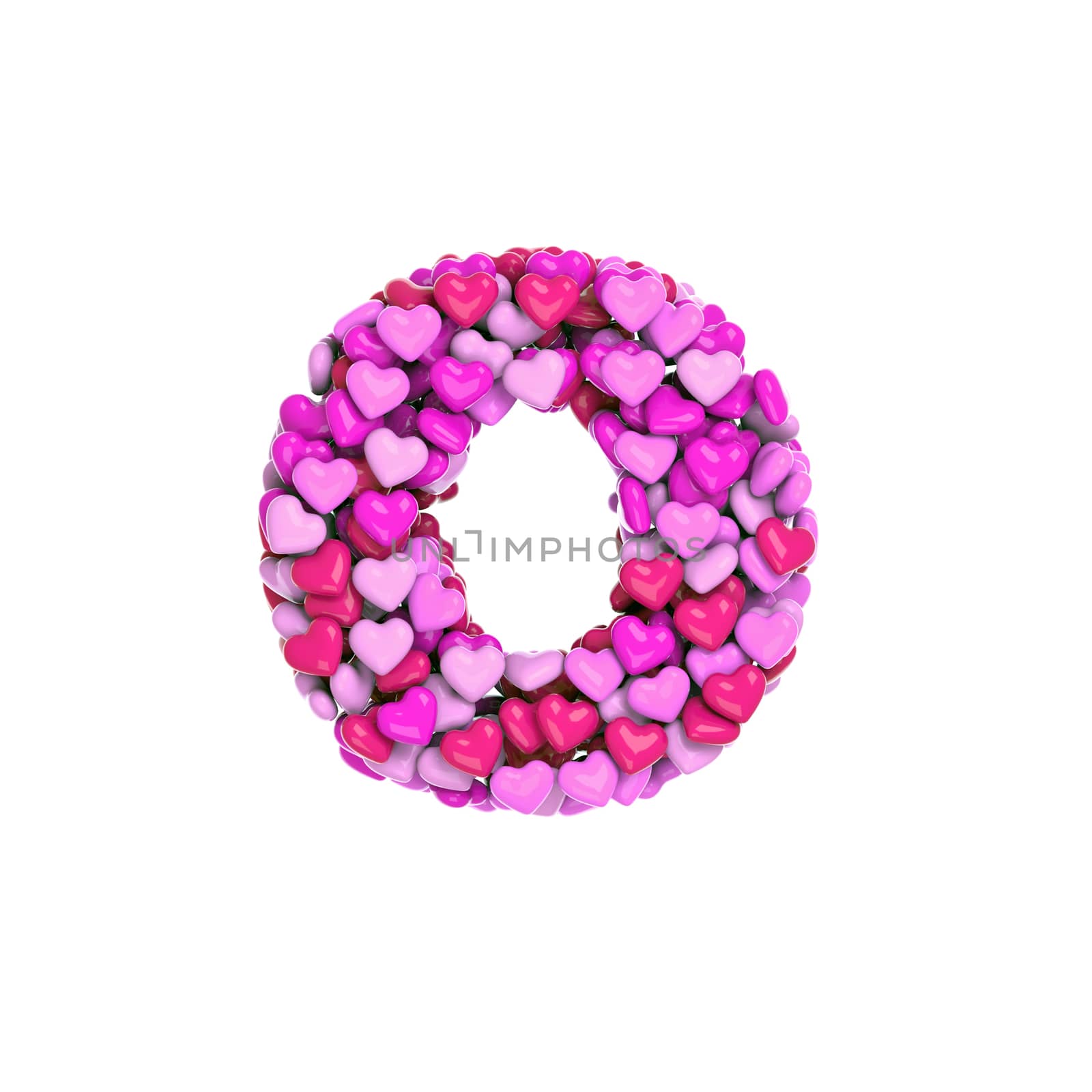 Valentine letter O - Small 3d pink hearts font - Love, passion or wedding concept by chrisroll