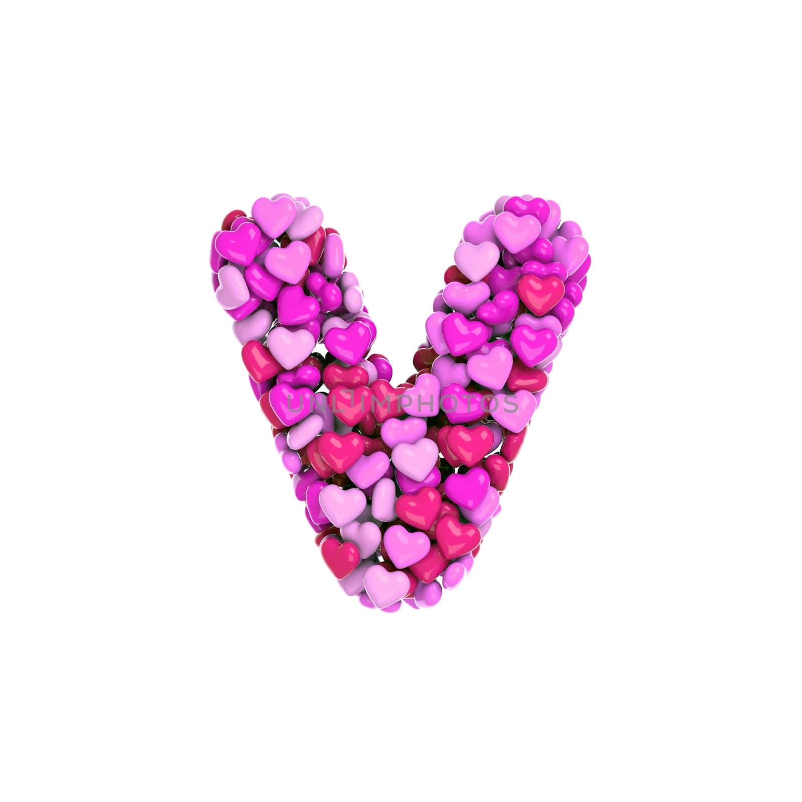 Valentine letter V - Lowercase 3d pink hearts font - Love, passion or wedding concept by chrisroll