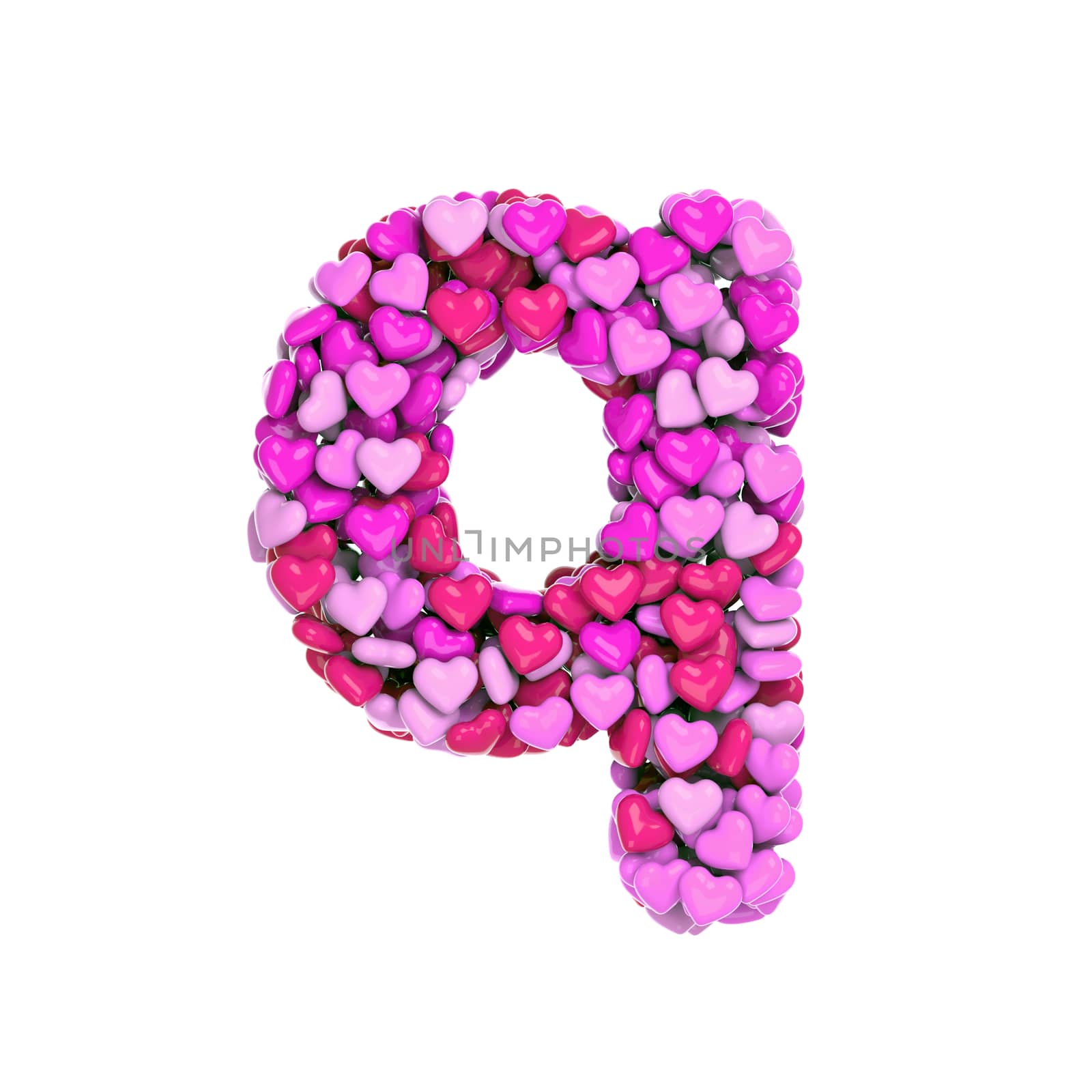 Valentine letter Q - Lower-case 3d pink hearts font - Love, passion or wedding concept by chrisroll
