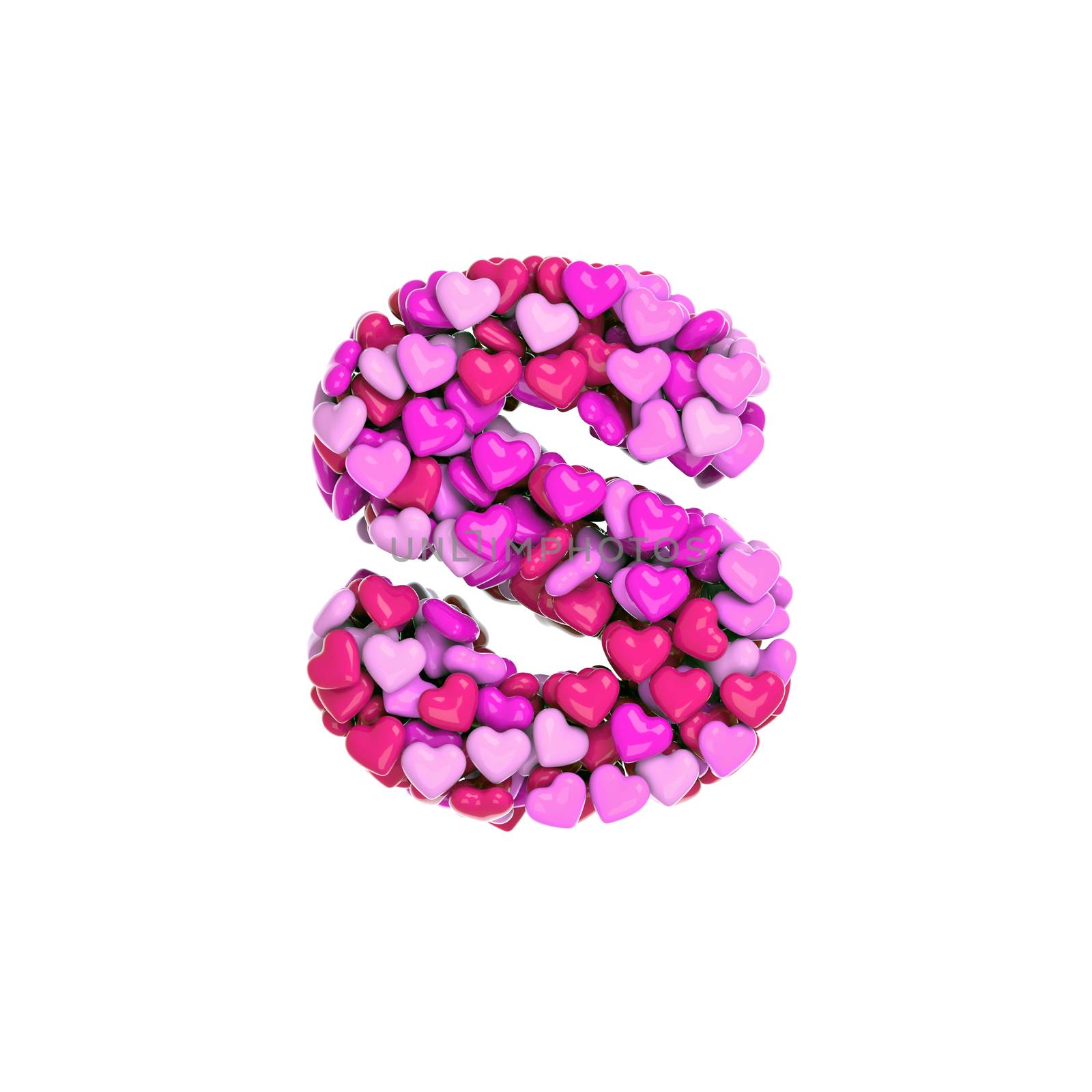 Valentine letter S - Small 3d pink hearts font isolated on white background. This alphabet is perfect for creative illustrations related but not limited to Love, passion, wedding...