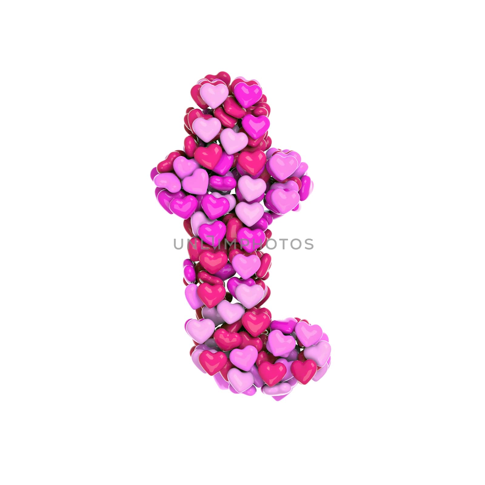 Valentine letter T - Lower-case 3d pink hearts font - Love, passion or wedding concept by chrisroll
