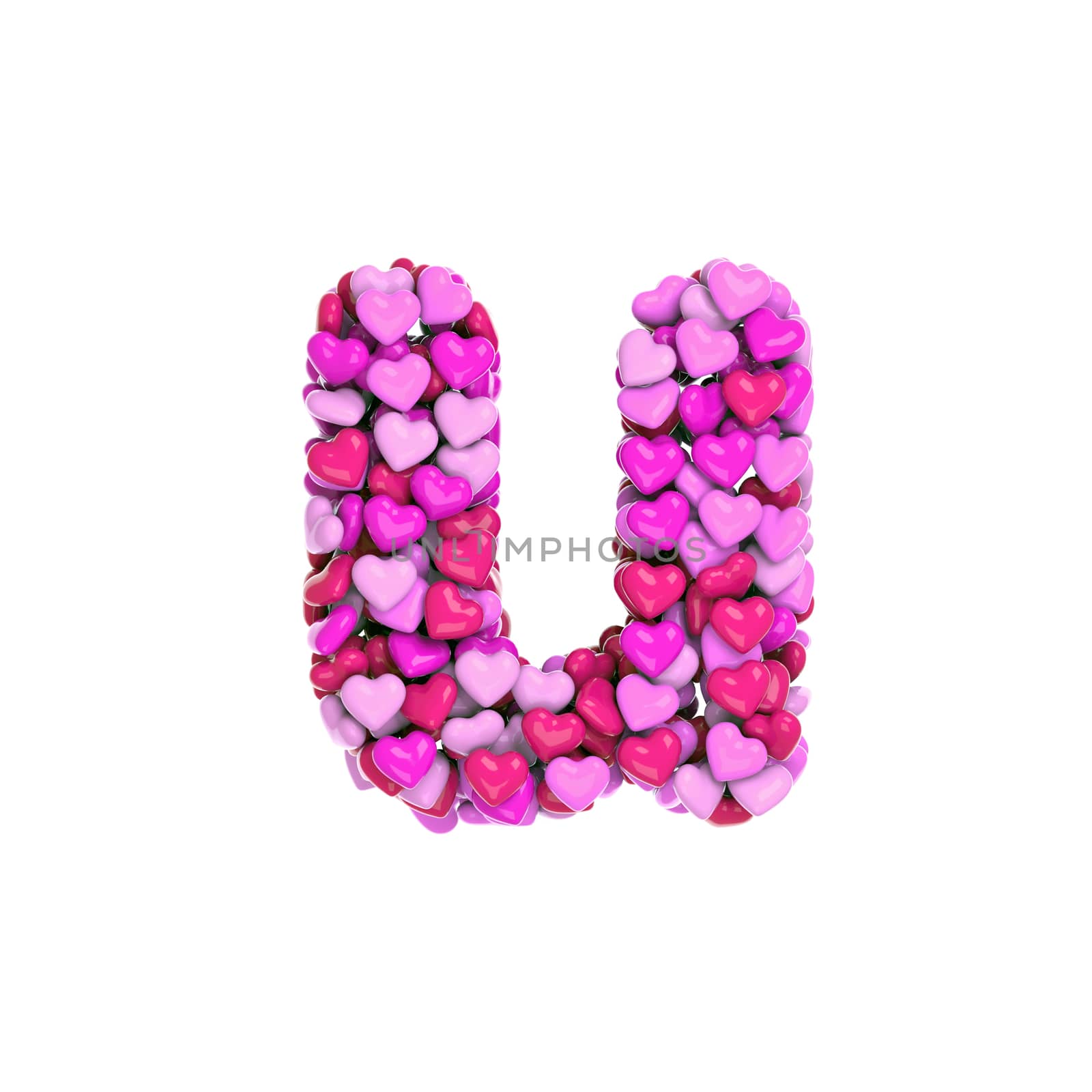 Valentine letter U - Small 3d pink hearts font - Love, passion or wedding concept by chrisroll