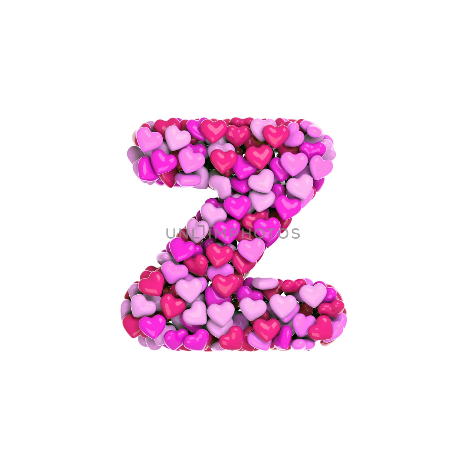 Valentine letter Z - Lower-case 3d pink hearts font - Love, passion or wedding concept by chrisroll