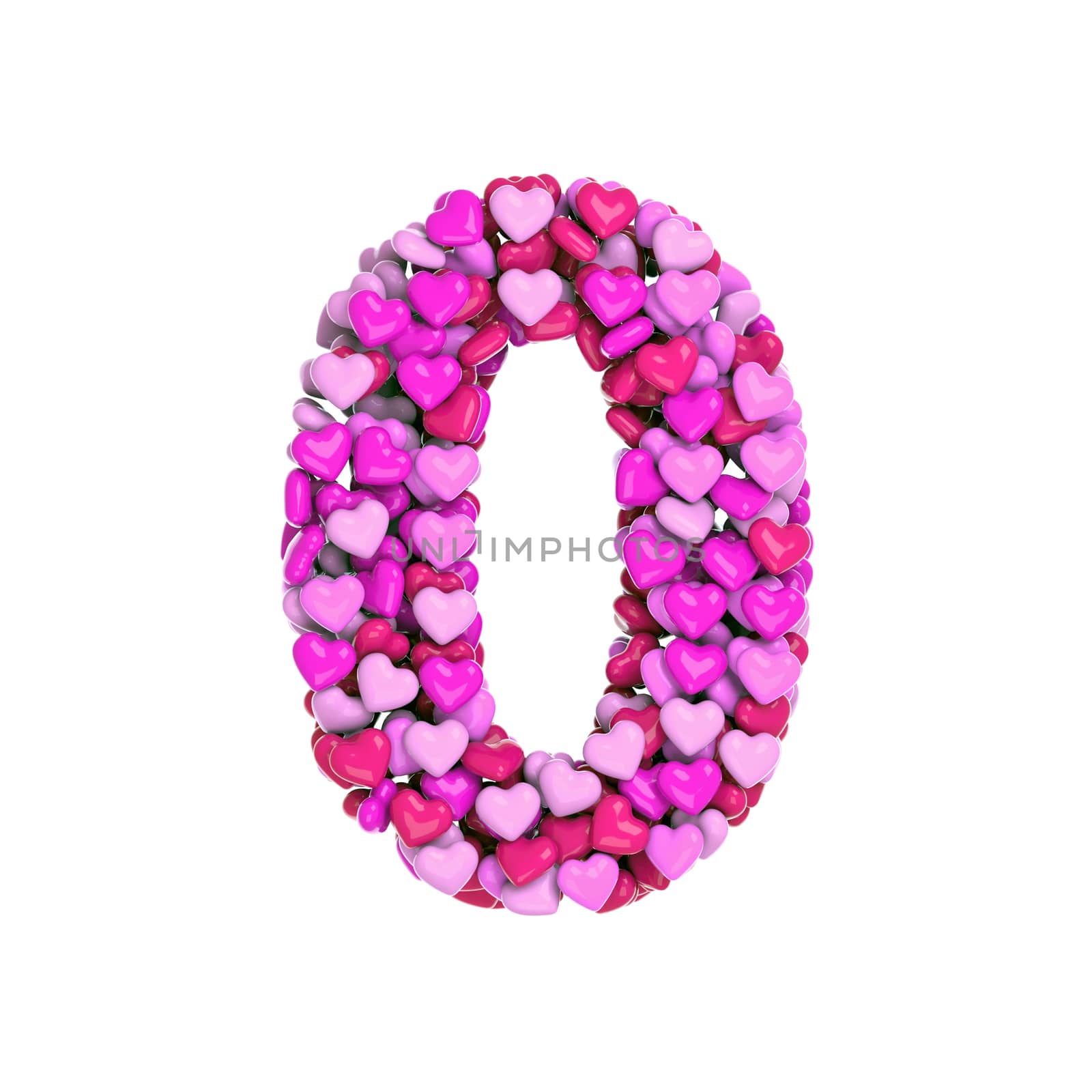 Valentine number 0 -  3d pink hearts digit - Love, passion or wedding concept by chrisroll