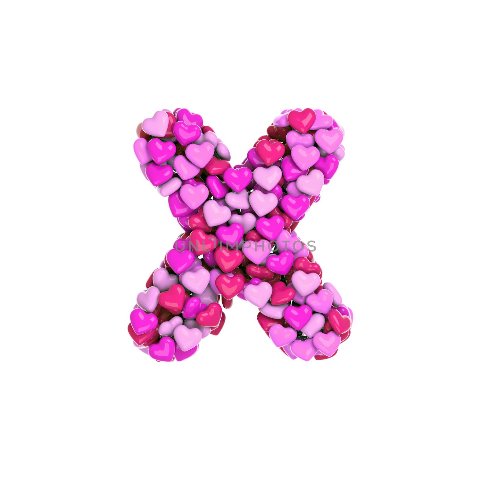 Valentine letter X - Small 3d pink hearts font - Love, passion or wedding concept by chrisroll