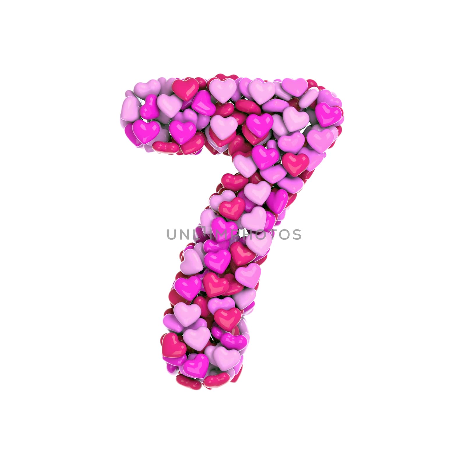 Valentine number 7 -  3d pink hearts digit - Love, passion or wedding concept by chrisroll