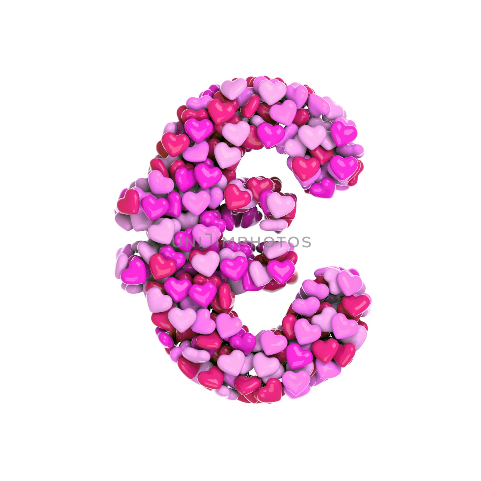 Valentine euro currency sign - 3d pink hearts symbol isolated on white background. This alphabet is perfect for creative illustrations related but not limited to Love, passion, wedding...