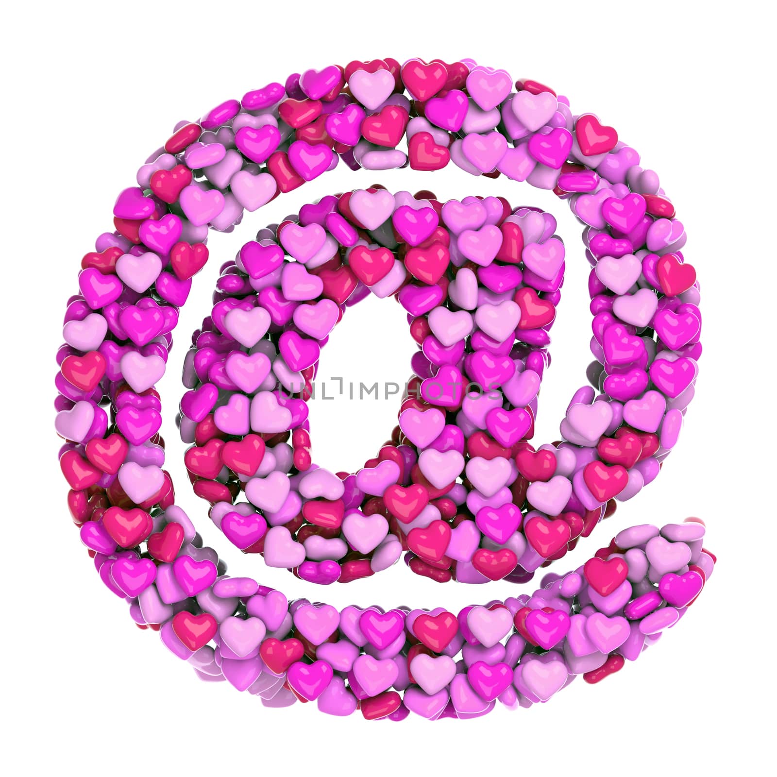 Valentine email sign - 3d pink hearts symbol isolated on white background. This alphabet is perfect for creative illustrations related but not limited to Love, passion, wedding...