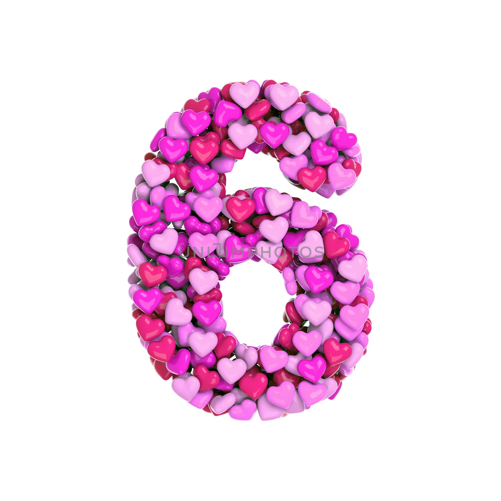 Valentine number 6 -  3d pink hearts digit - Love, passion or wedding concept by chrisroll