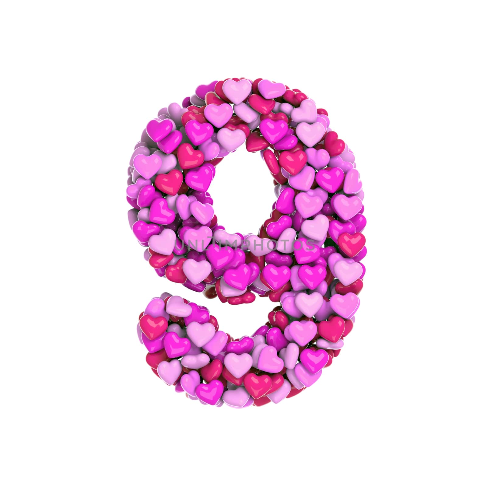 Valentine number 9 -  3d pink hearts digit - Love, passion or wedding concept by chrisroll