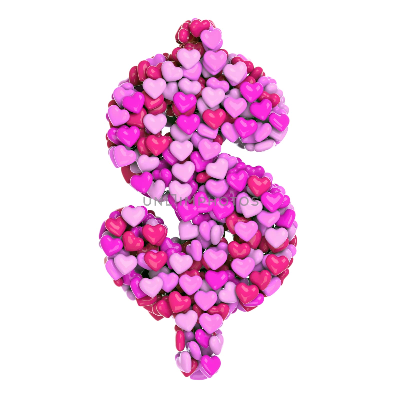 Valentine dollar currency sign -  3d pink hearts symbol - Love, passion or wedding concept by chrisroll