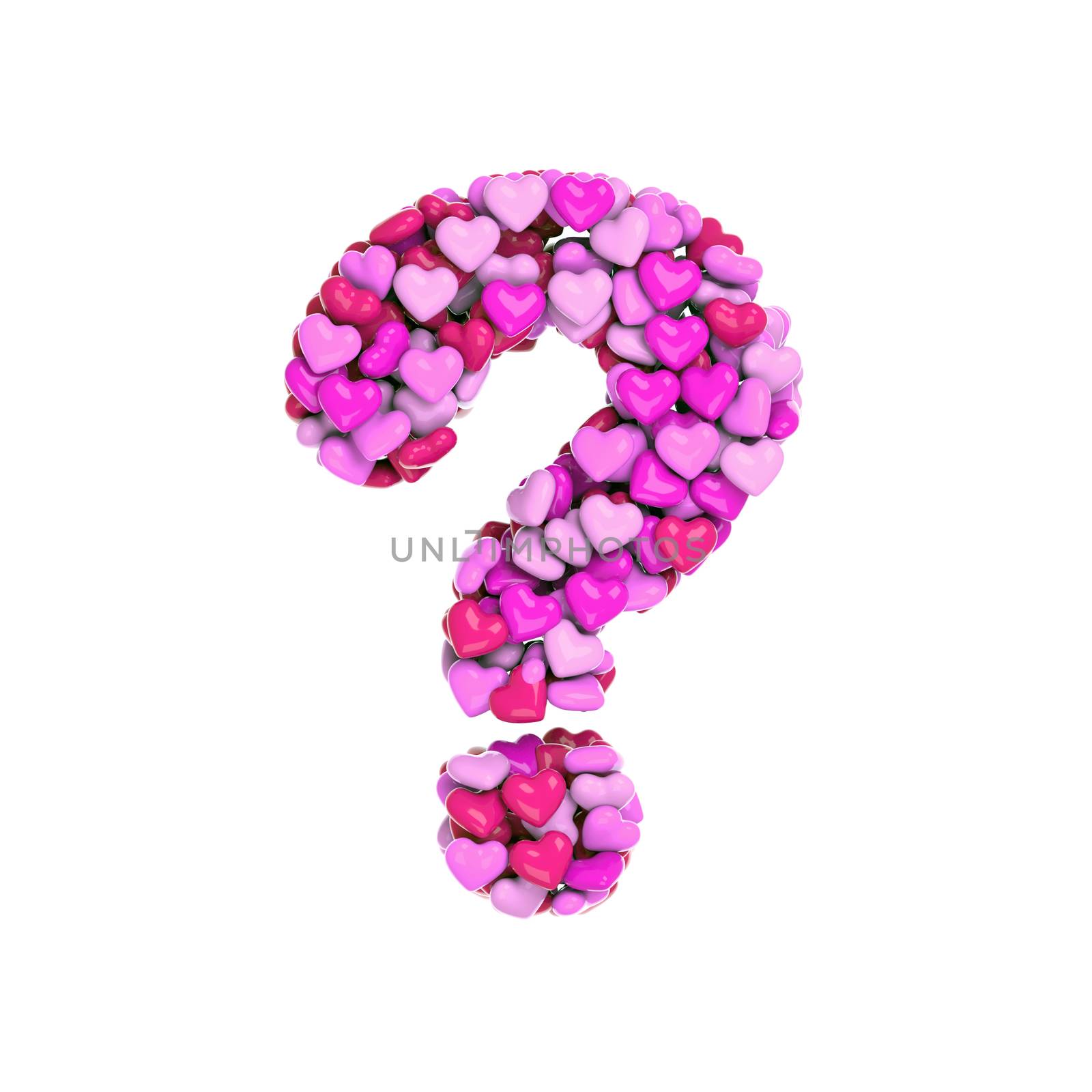 Valentine interrogation point - 3d pink hearts symbol - Love, passion or wedding concept by chrisroll