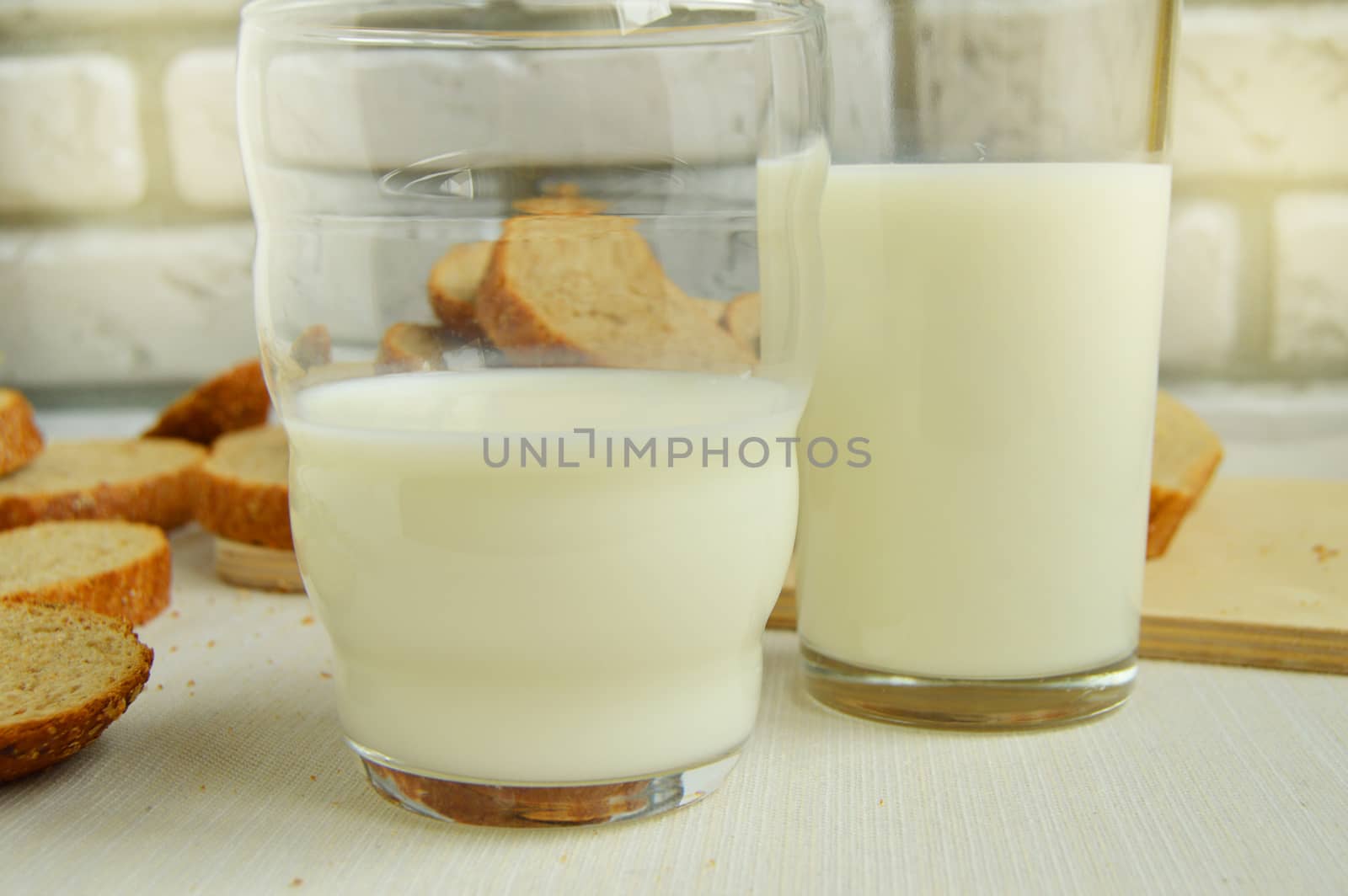 Two glasses of milk are on the table, Breakfast for the family, healthy eating concept, world health day.