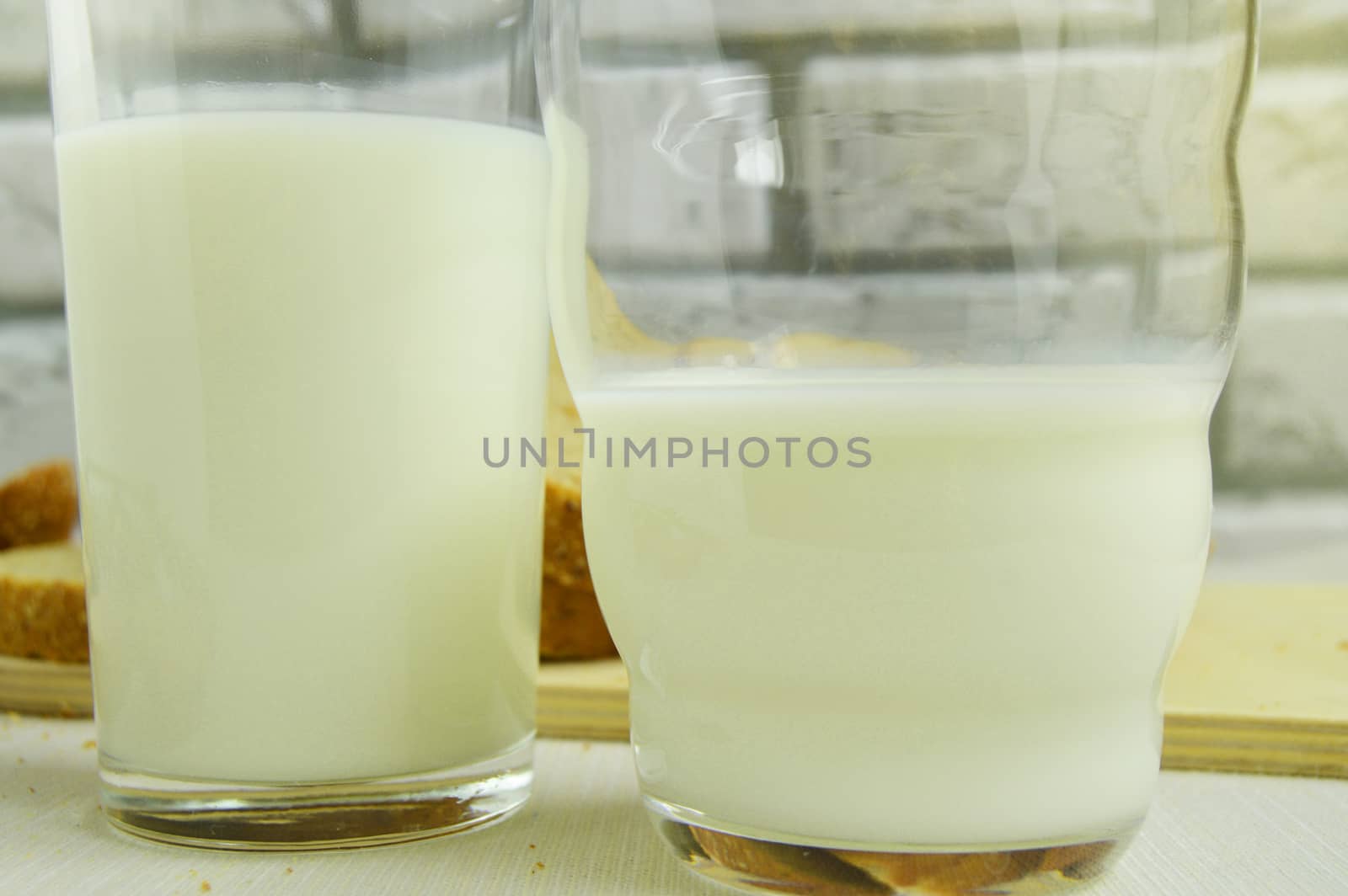 Two glasses of milk are on the table, Breakfast for the family, healthy eating concept, world health day.