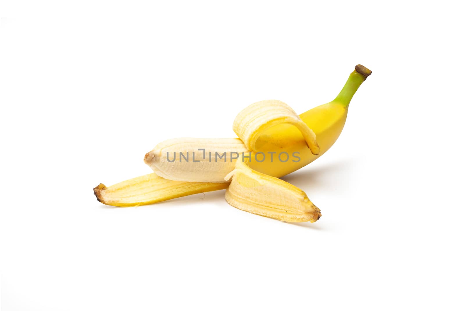 Half peeled Banana, Open Banana isolated on a white background