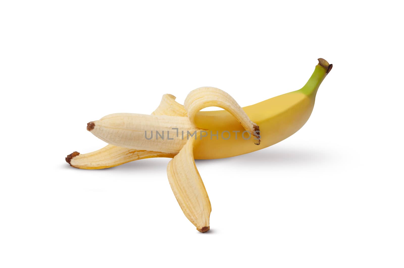 Half peeled Banana, Open Banana isolated on a white background. With Clipping Path