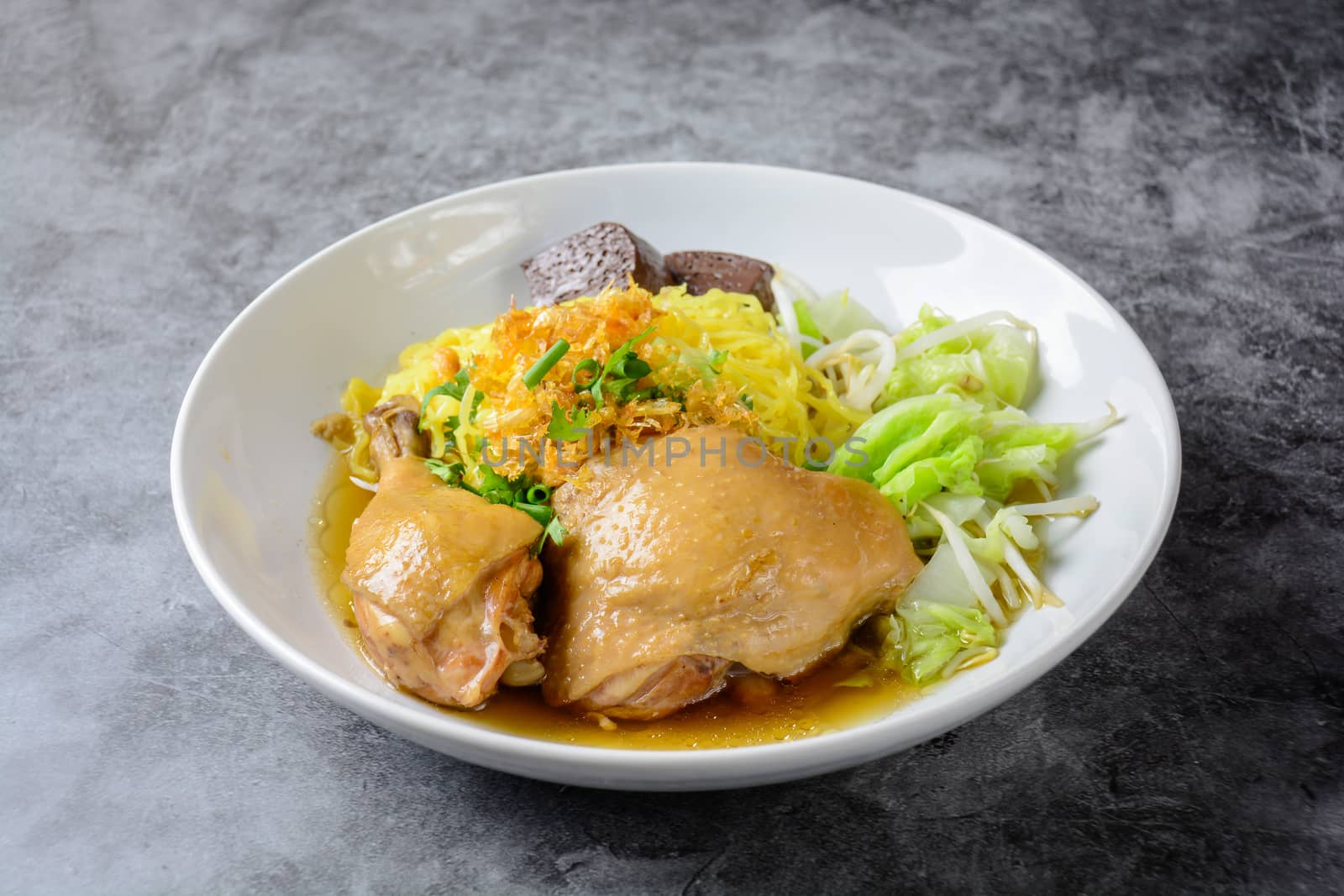 Dish with fresh homemade chicken soup, noodles and vegetables by yuiyuize