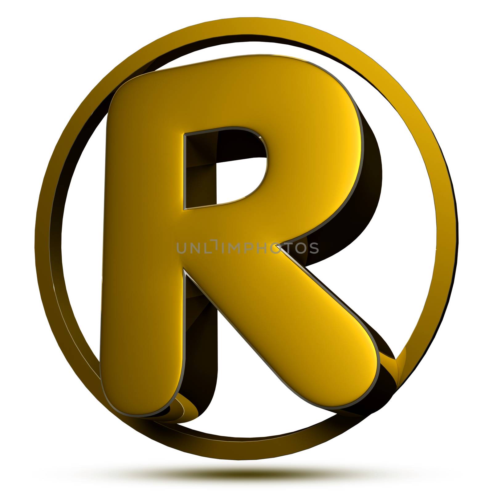 Letter R 3d gold 3D rendering on white background.(with Clipping Path).