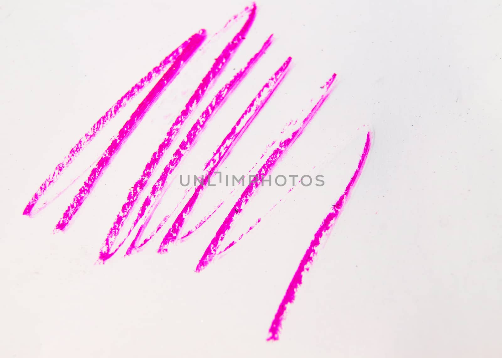 Red, pink, lilac line, stroke, splash cosmetic pencil isolated on white background, beauty and makeup concept.