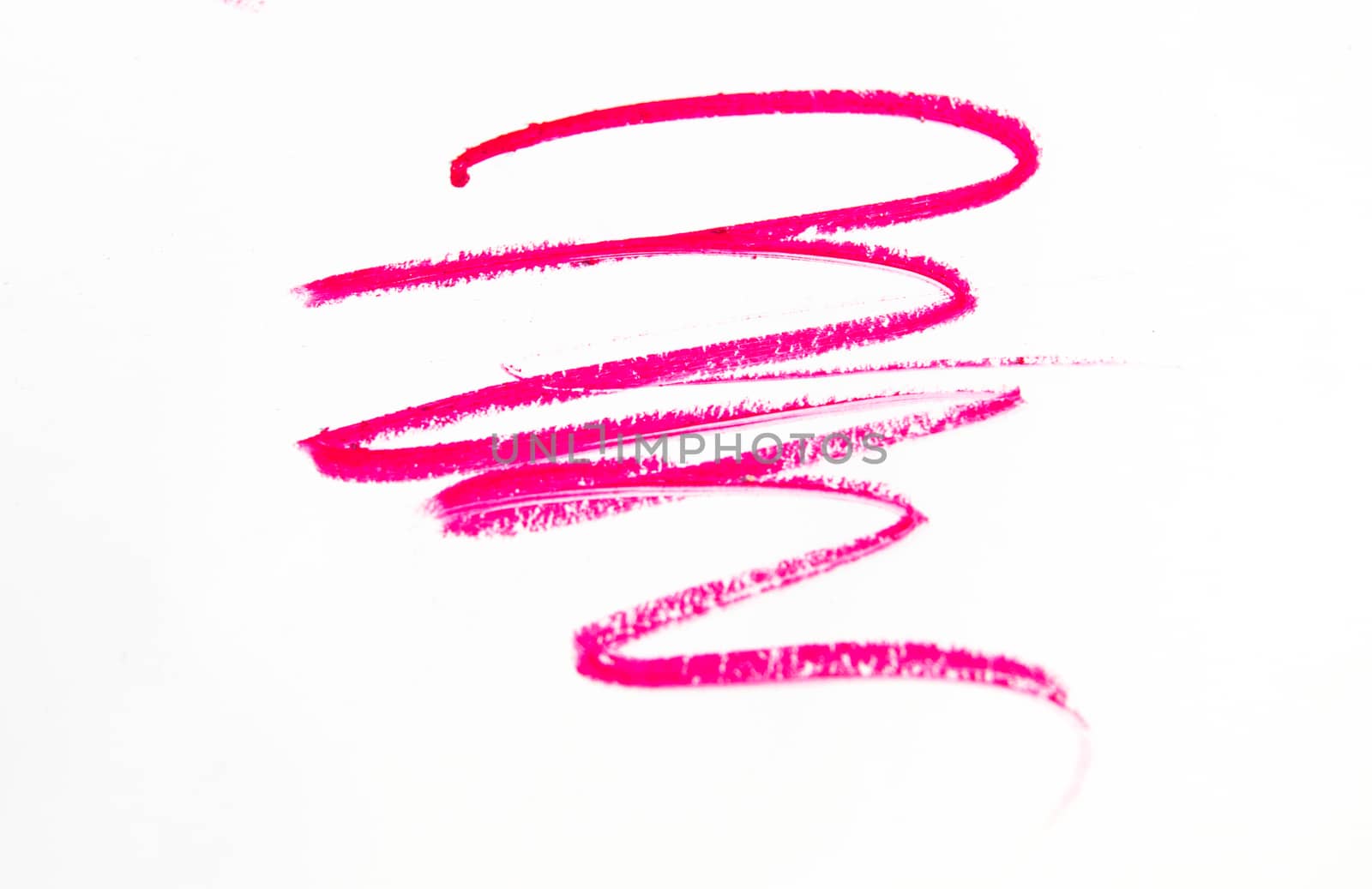 Red, pink, lilac line, stroke, splash cosmetic pencil isolated on white background, beauty and makeup concept.