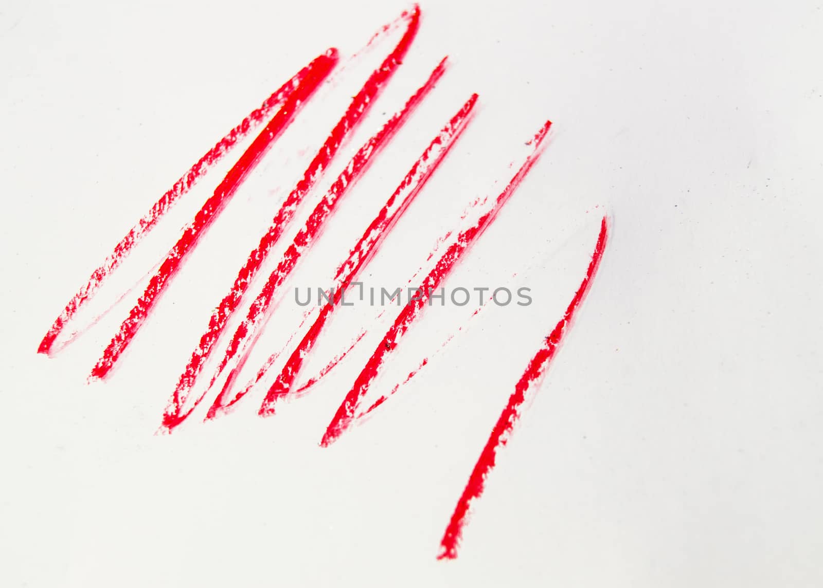 Red, pink, lilac line, stroke, splash cosmetic pencil isolated on white background, beauty and makeup concept.