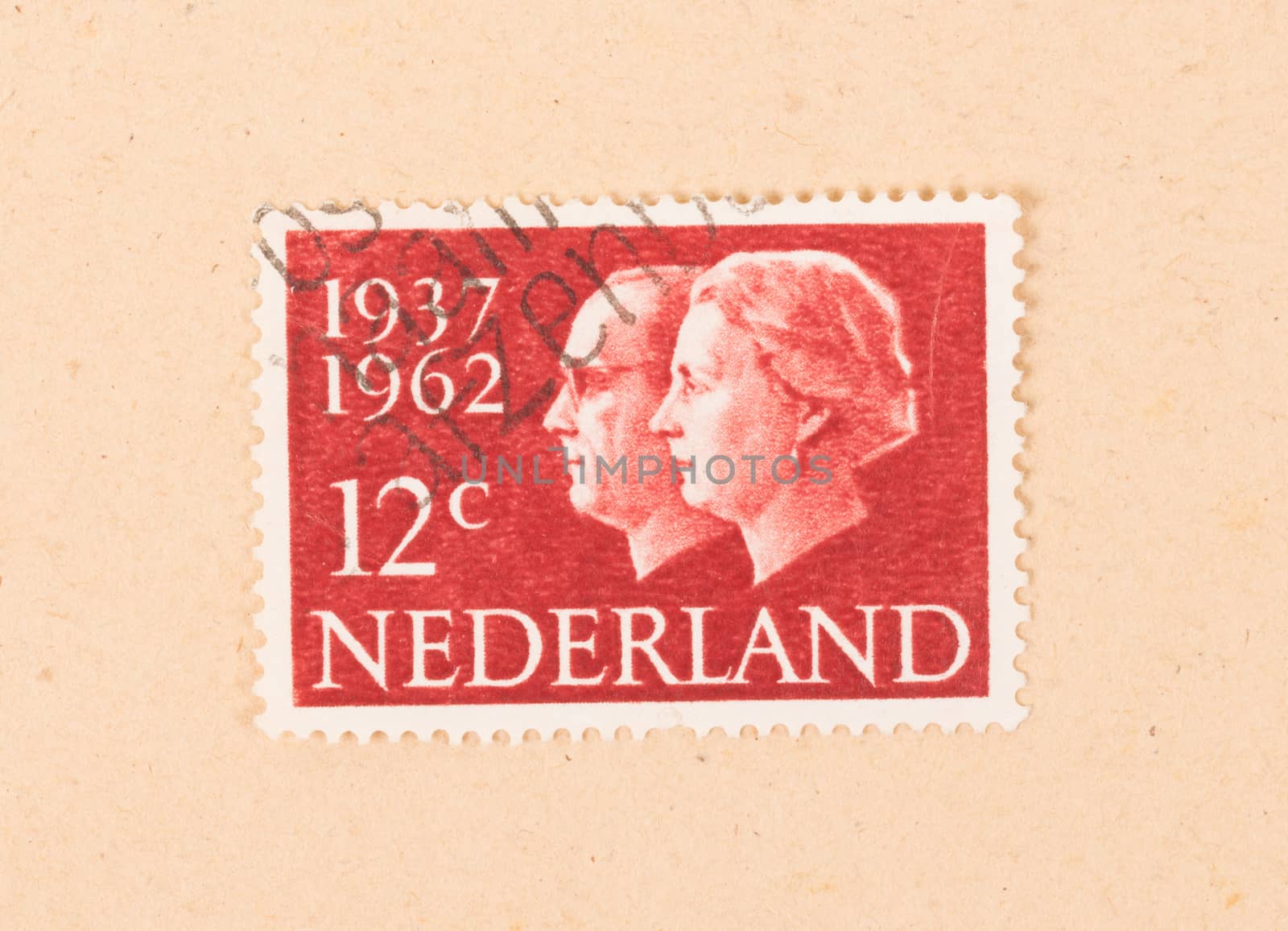 THE NETHERLANDS 1962: A stamp printed in the Netherlands shows the king and queen, circa 1962