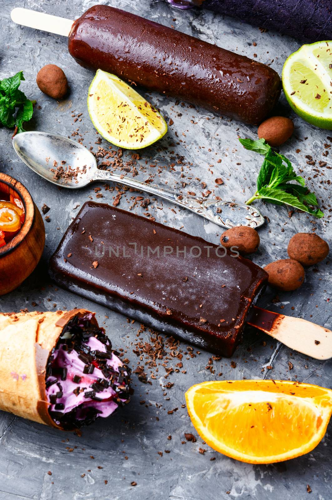 Selection of gourmet flavours ice cream in vibrant colors