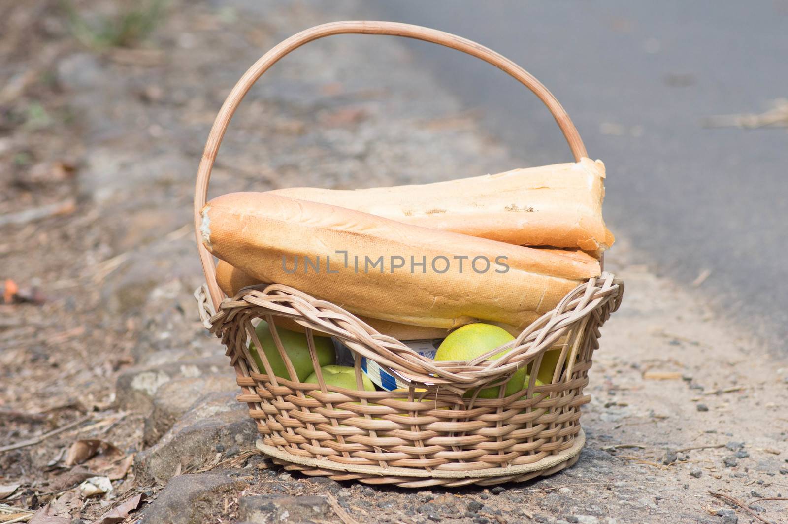 this basket of food is reserved for a picnic in the countryside.