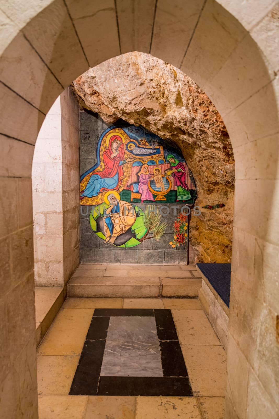 The painted icon in grotto of St Anne Church in jerusalem israel