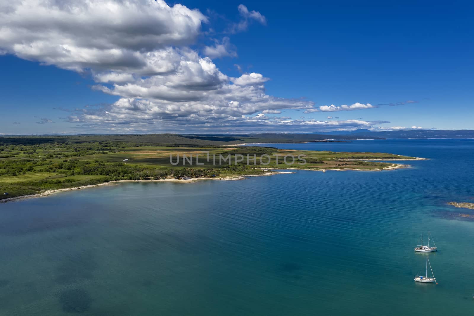 An aerial shot of Kuje lagoon in Liznjan, Croatia