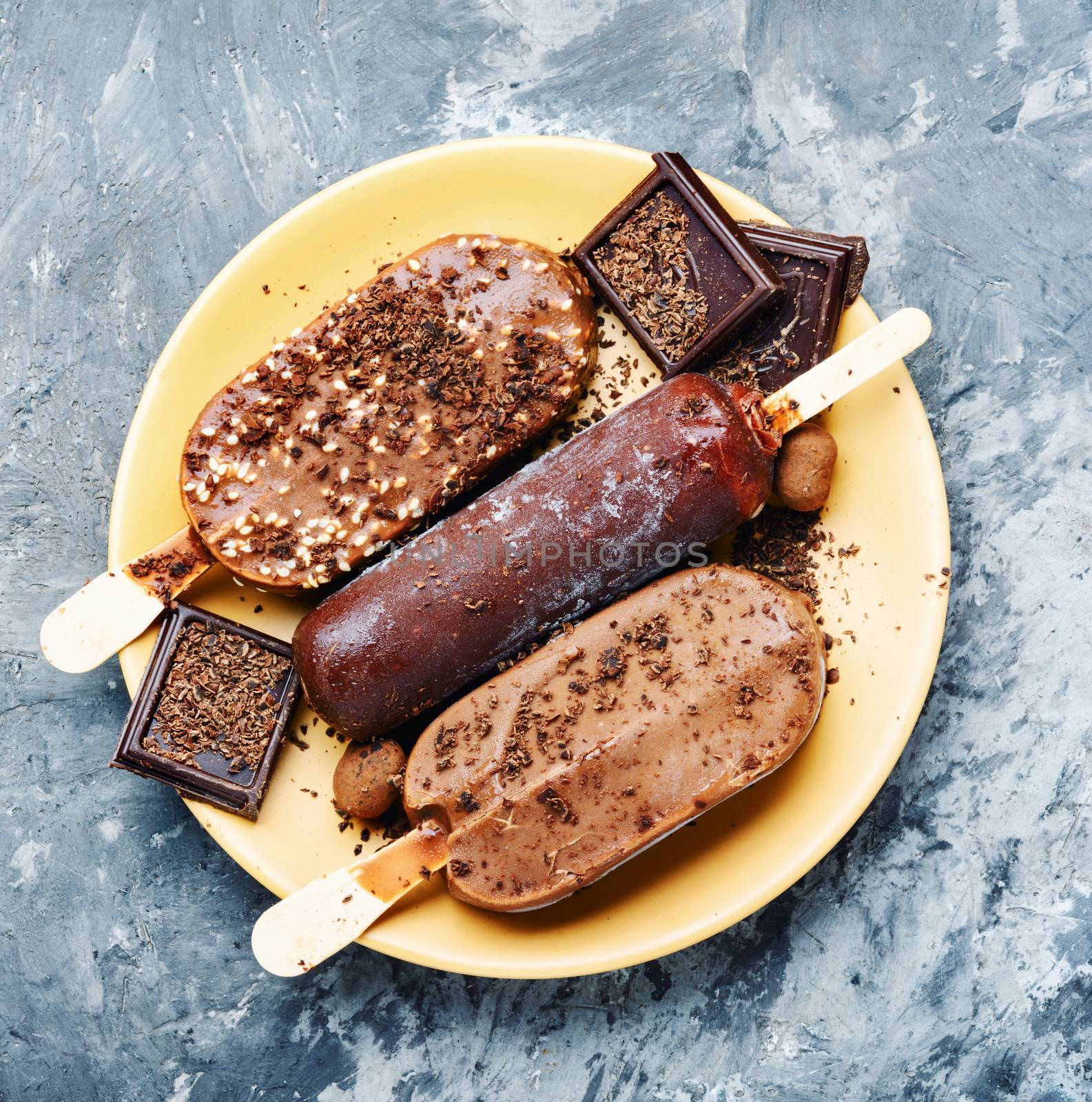 Chocolate popsicle ice cream.Chocolate ice cream on a stick