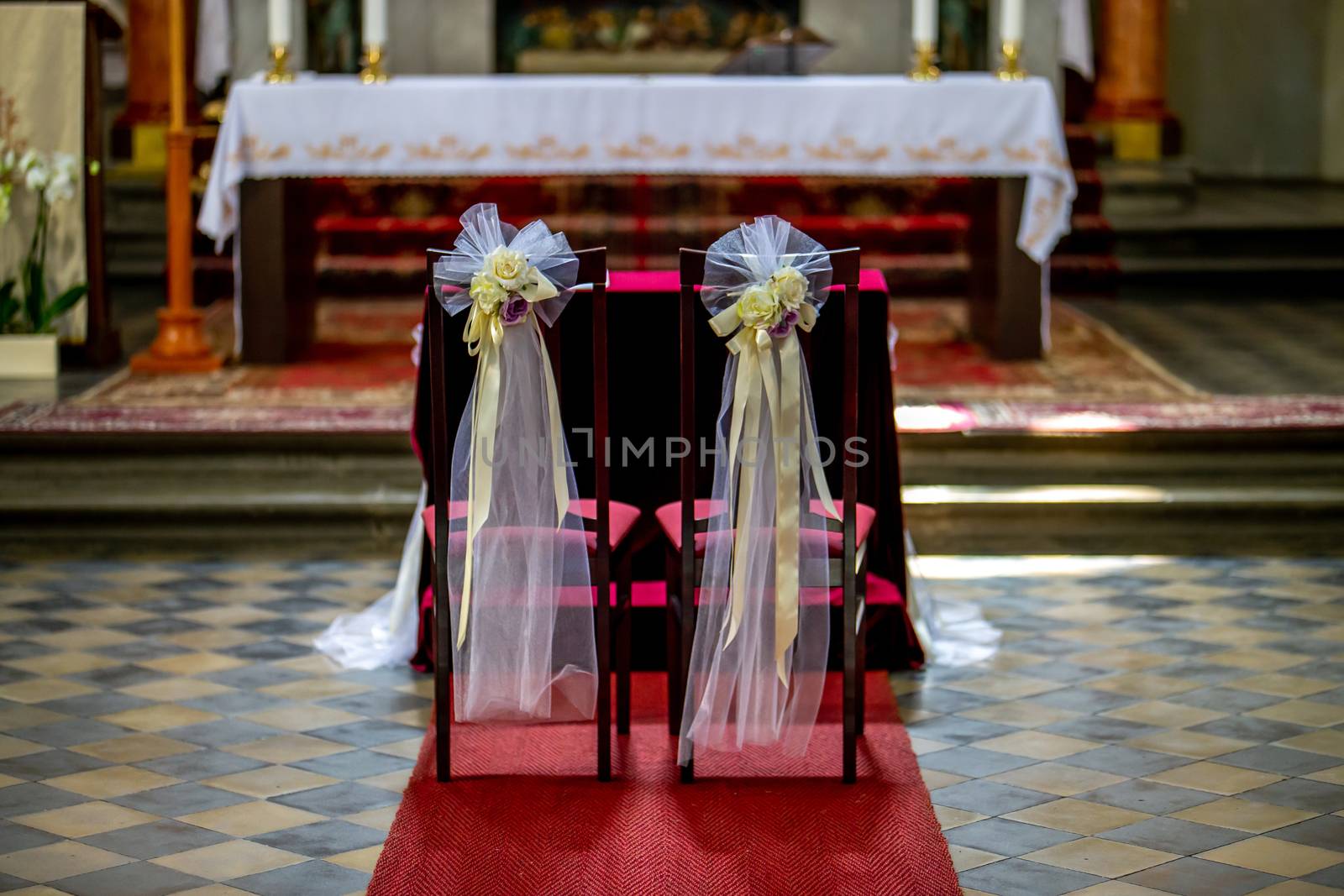 Church decorated for wedding ceremony by fotorobs