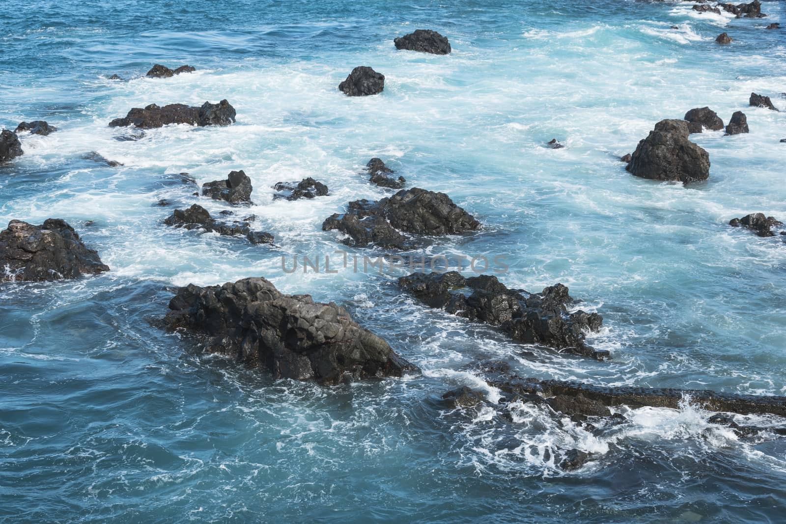 blue ocean water and rocks. beautiful landscape of Canary Islands