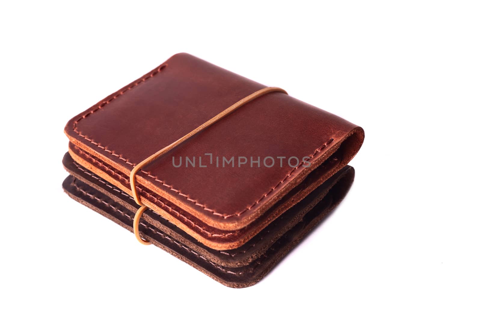 Handmade two red and brown leather cardholders with rubber band  by alexsdriver