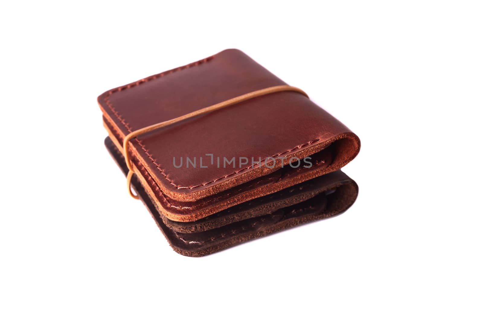 Handmade two red and brown leather cardholders with rubber band  by alexsdriver