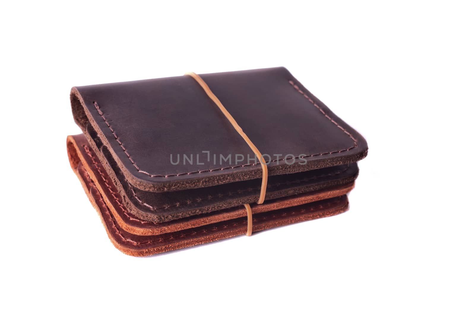 Handmade two red and brown leather cardholders with rubber band  by alexsdriver