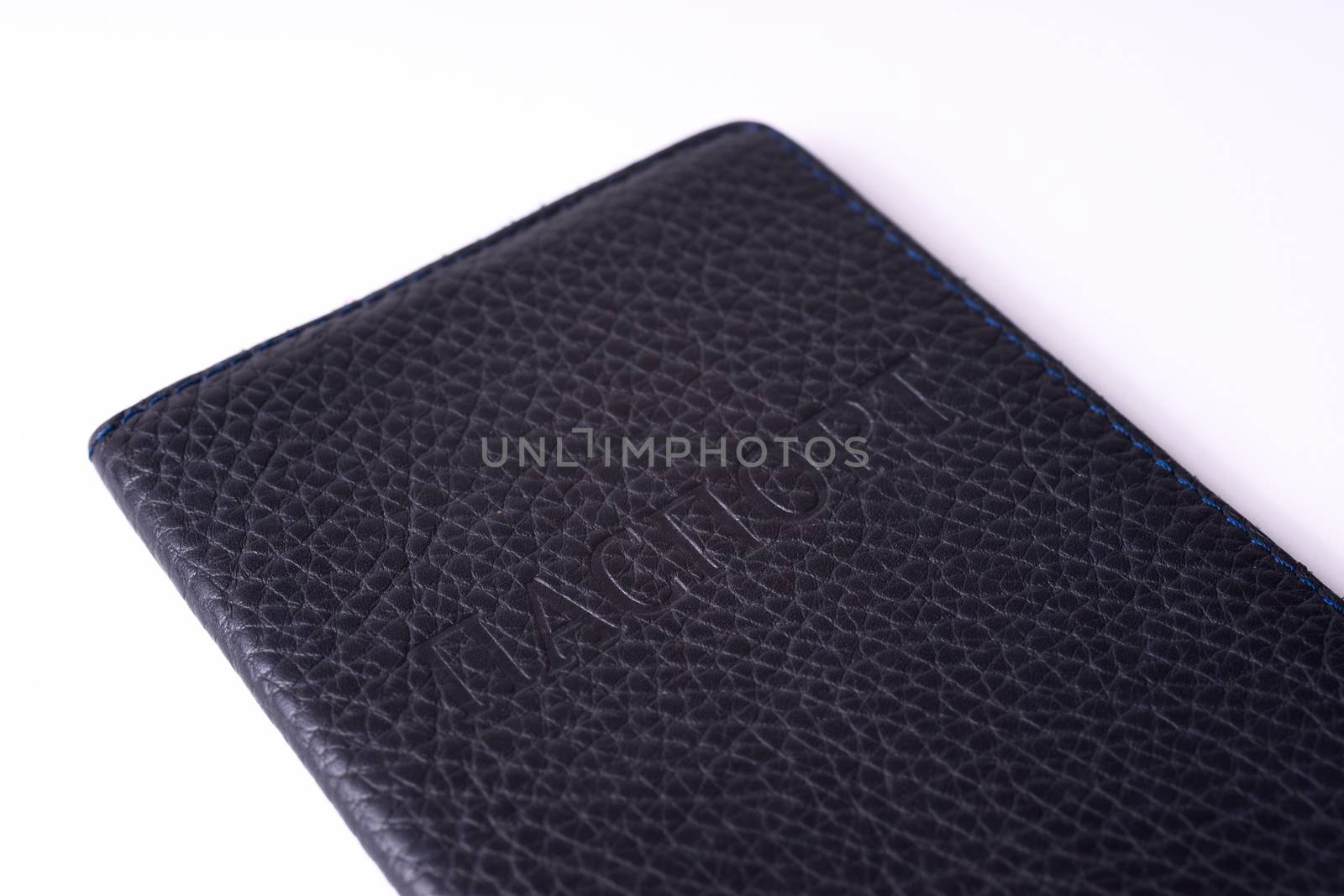 Handmade leather passport cover isolated on white background. St by alexsdriver