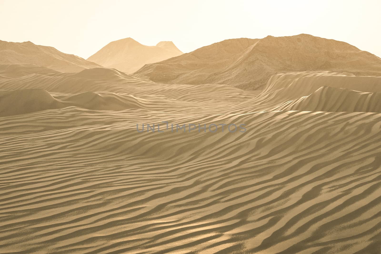 3d rendering, the wide desert, with stripes shapes. by vinkfan