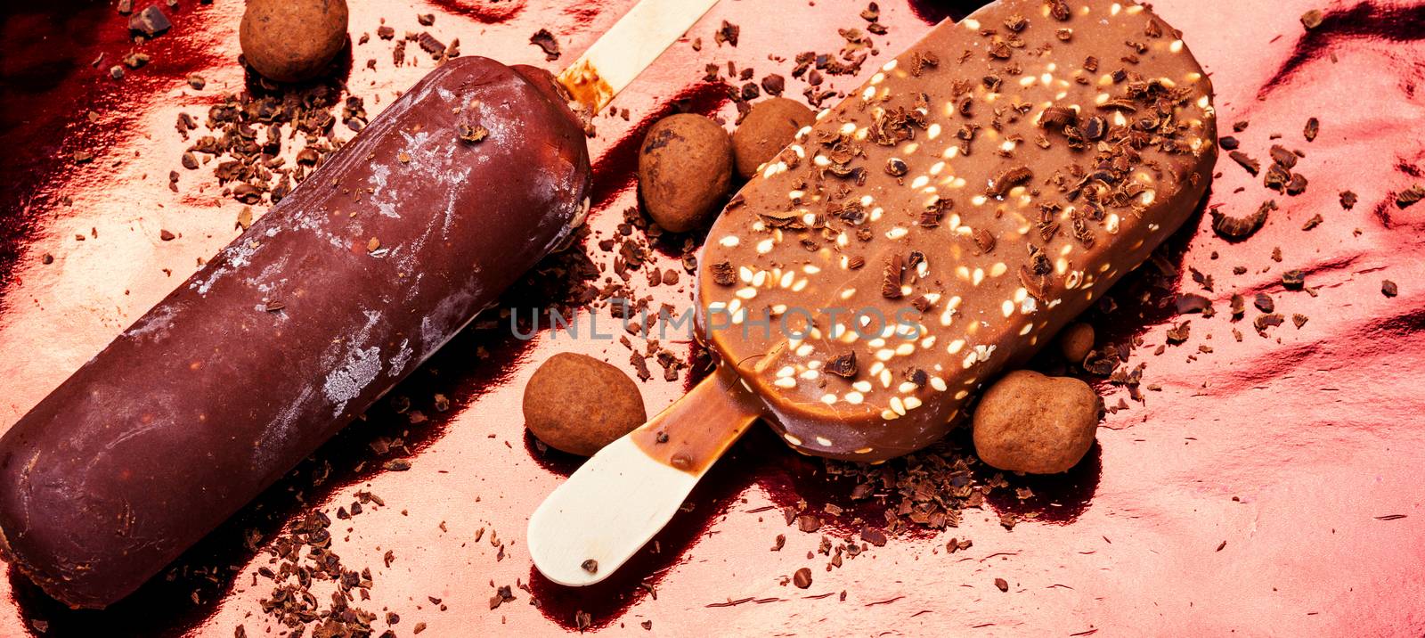 Popsicle ice cream chocolate.Chocolate ice cream on a stick