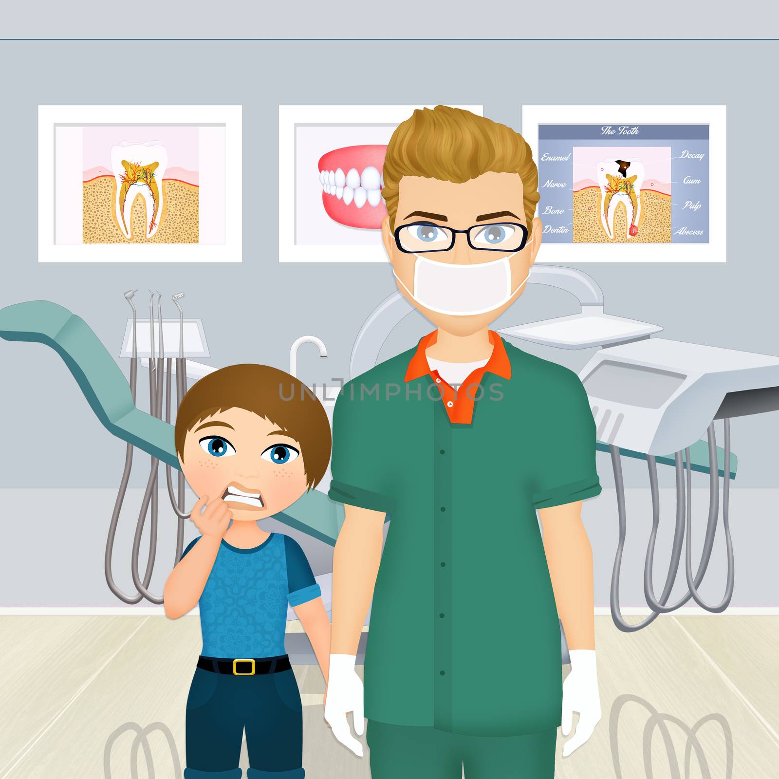 illustration of child with the fear of the dentist